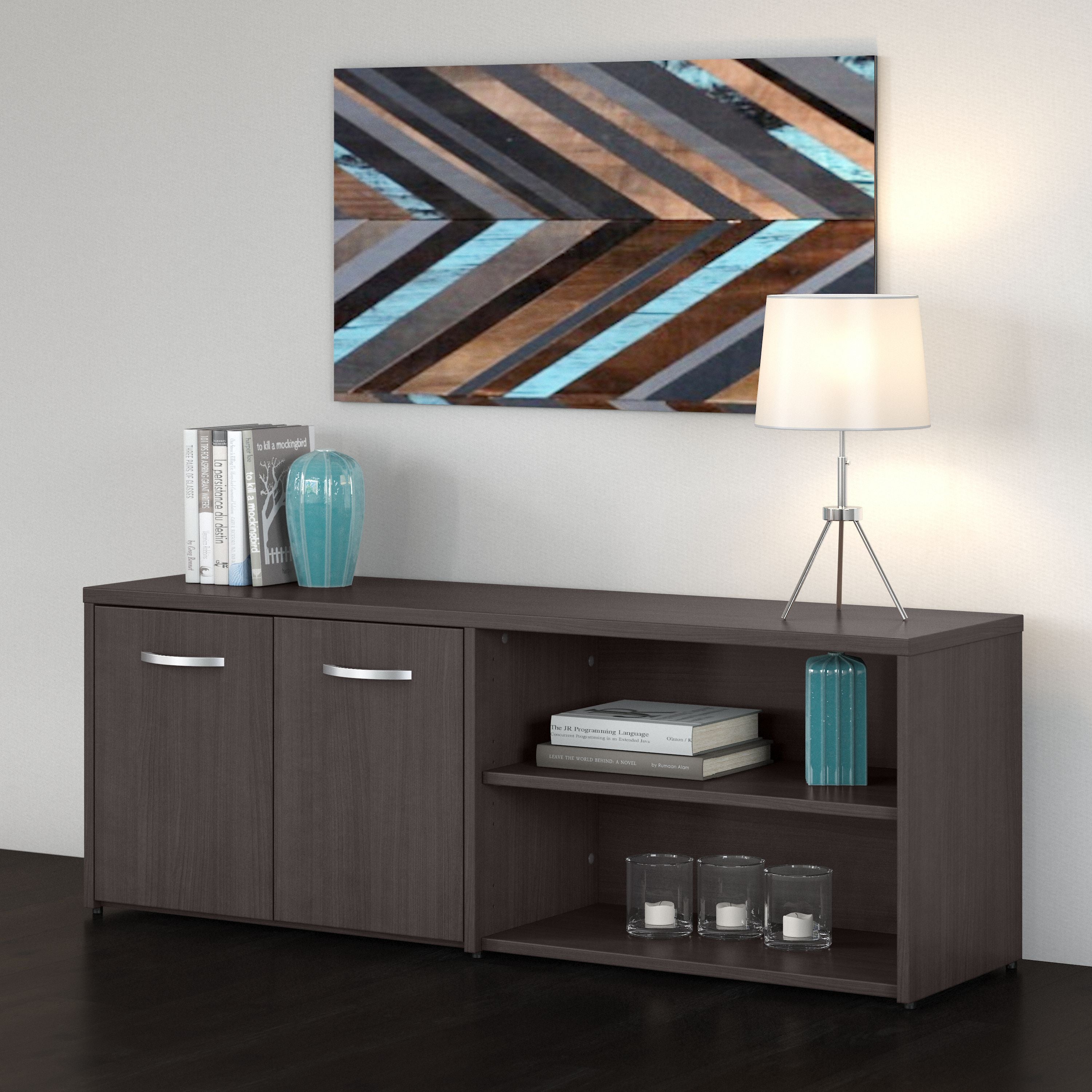 Bush Business Furniture Studio C Low Storage Cabinet with Doors and Shelves in Storm Gray - 59.17" Width x 15.71" Depth x 21.2" Height