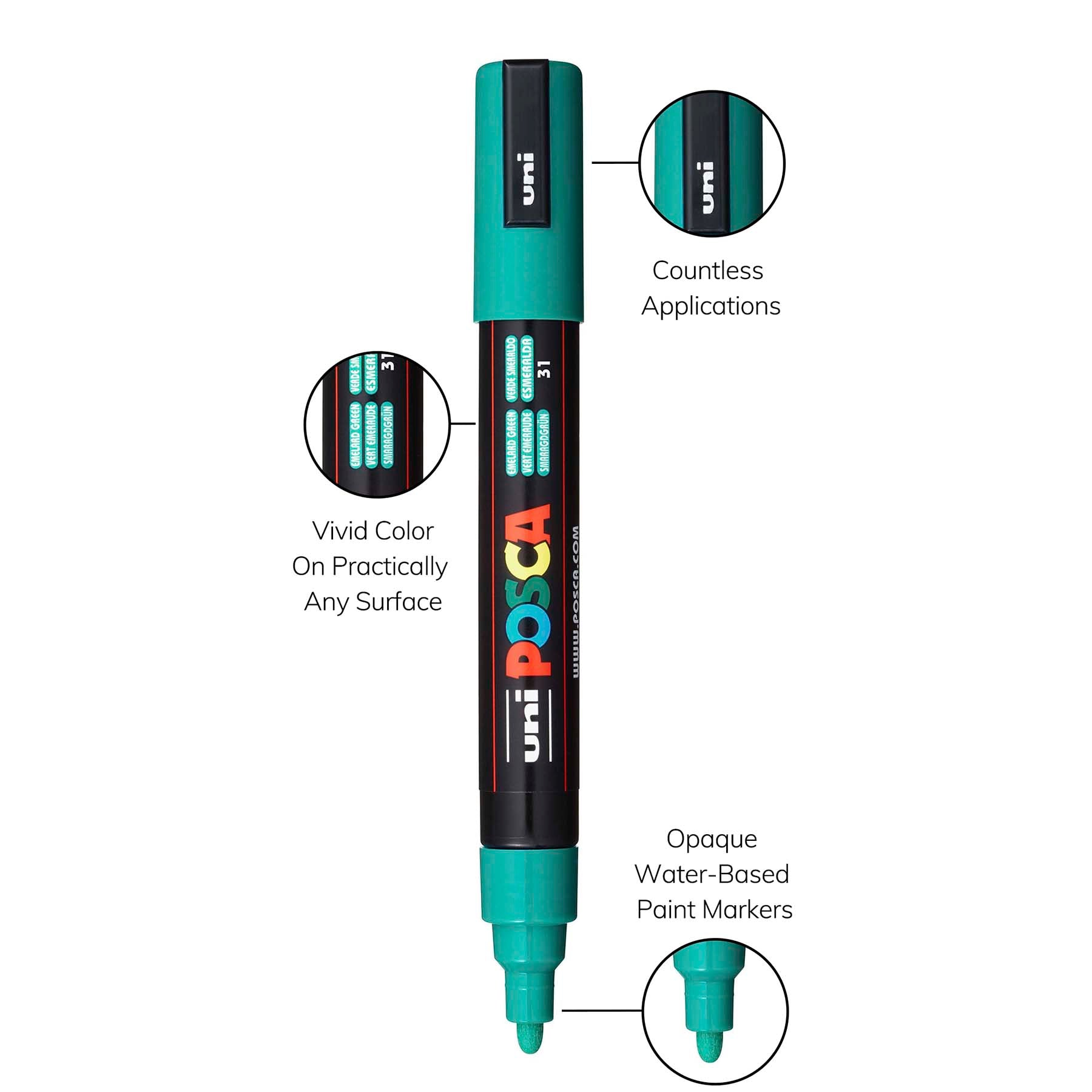 uni® POSCA PC-5M Water-Based Paint Markers, Reversible Medium Tip (1.8-2.5mm), Emerald Green