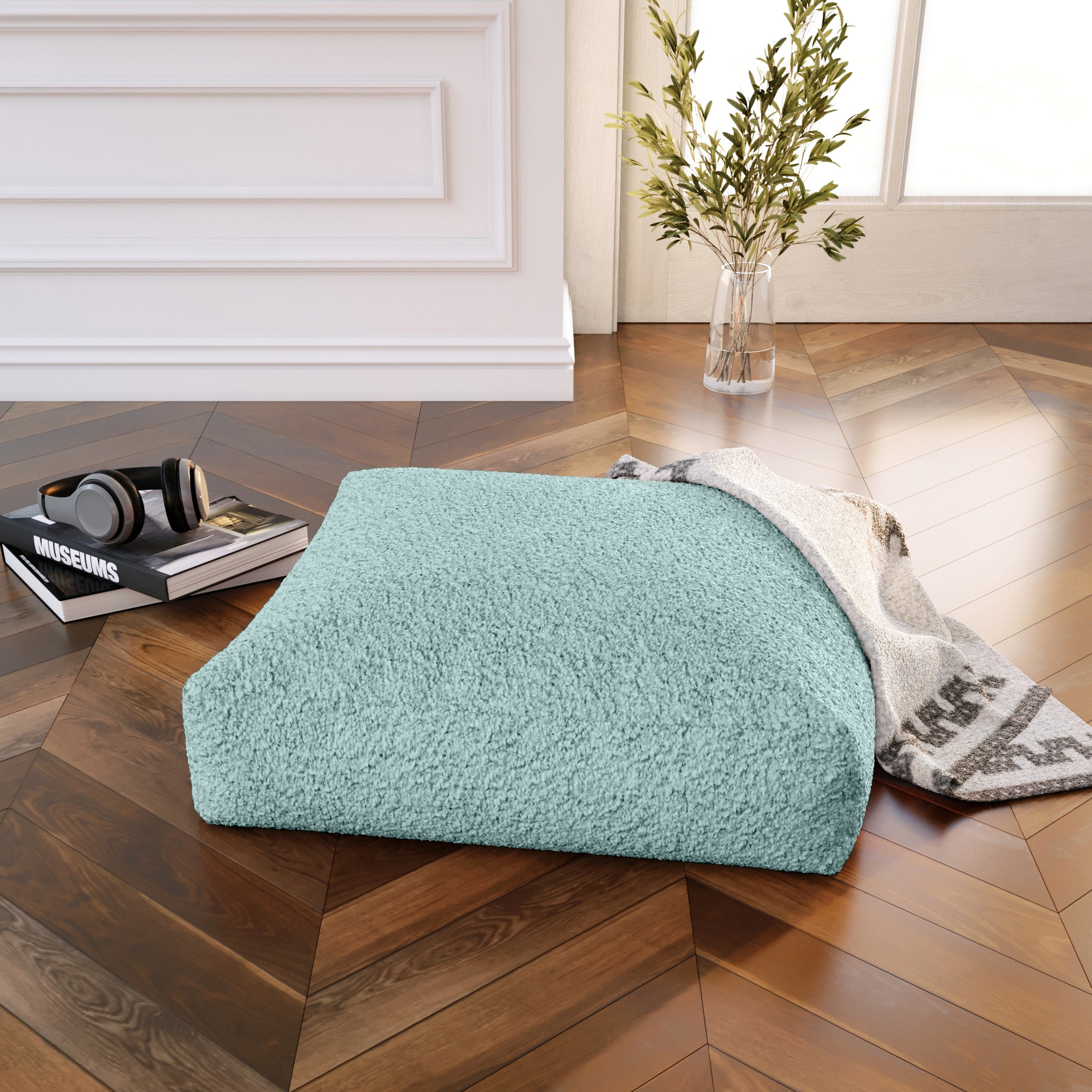 Jaxx Brio Large Décor Floor Pillow/Meditation Yoga Cushion, Shearling Faux Lamb, Mineral Green