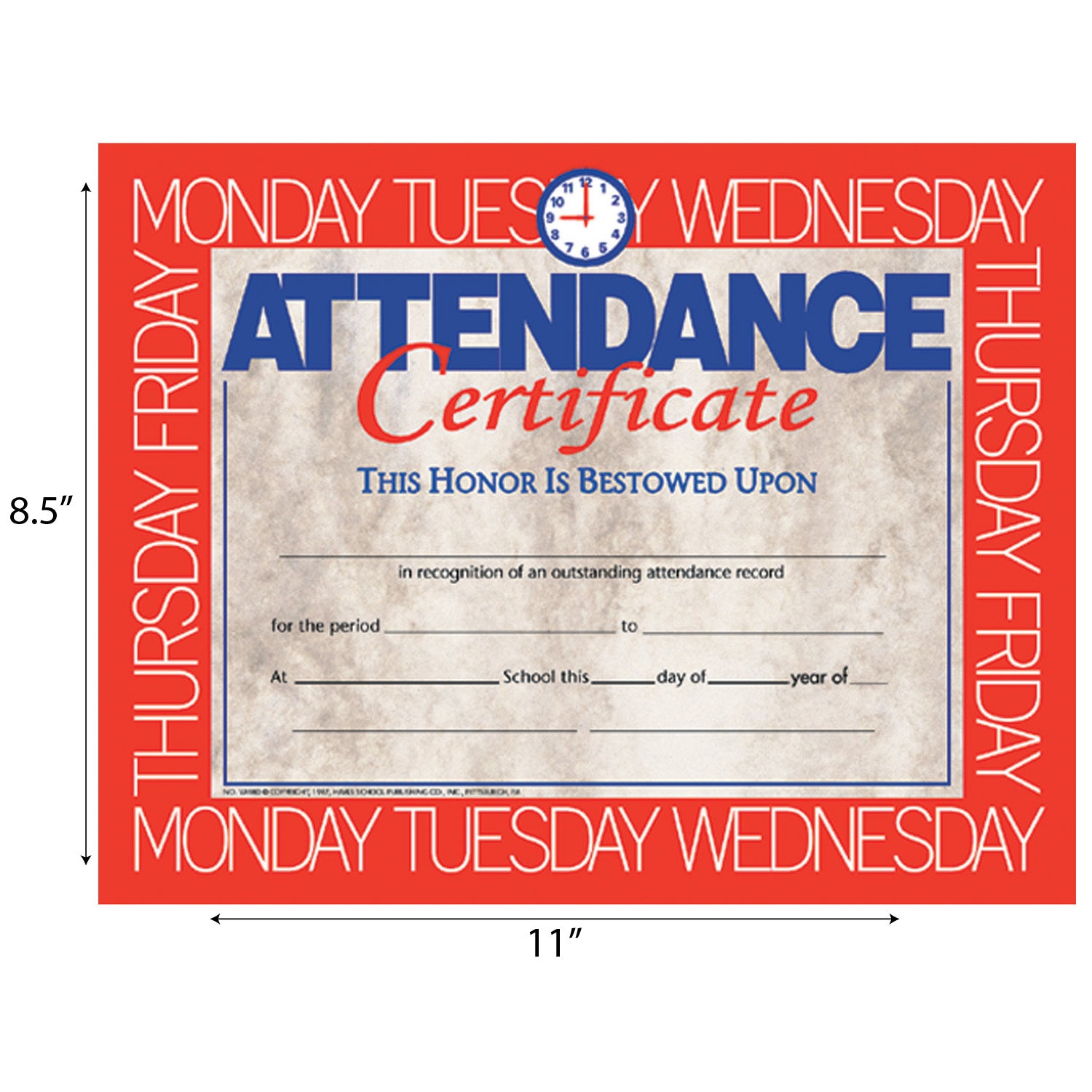 Attendance Certificate, 8.5" x 11", Pack of 30