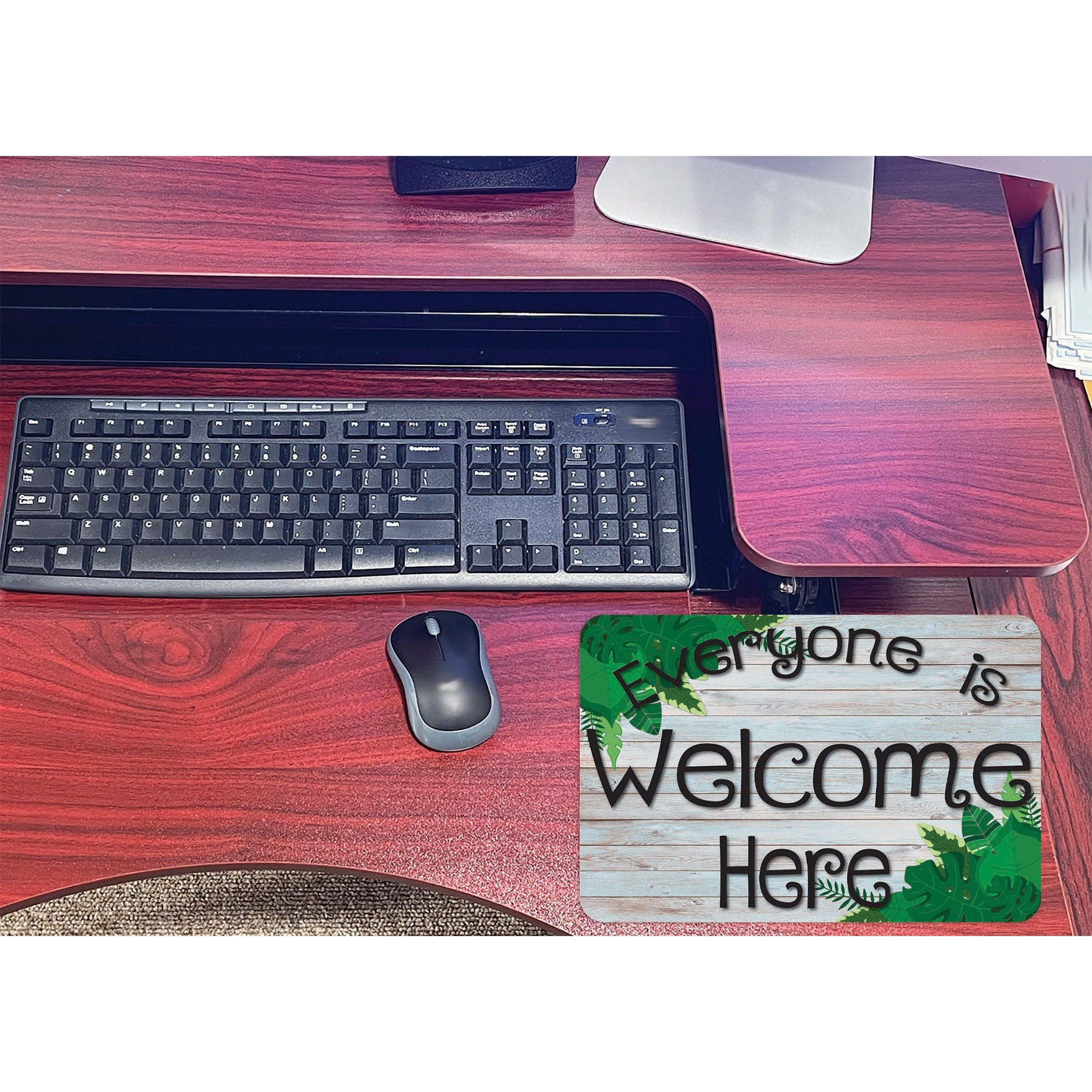 Computer Mouse Pad, 8" x 10", Everyone is Welcome Here, Beech Wood, Greenery