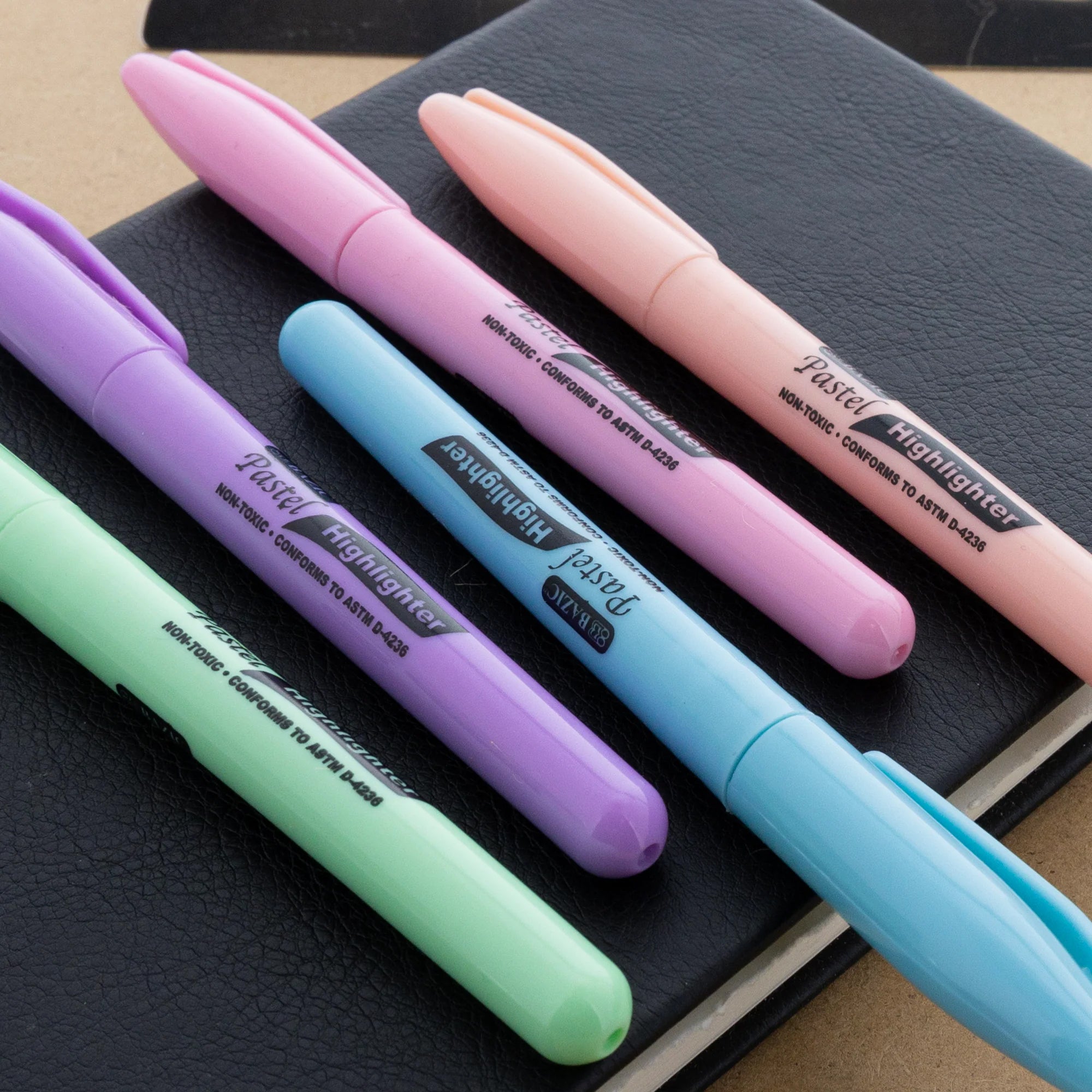 Pen Style Highlighter with Pocket Clip, Pastel, Pack of 5