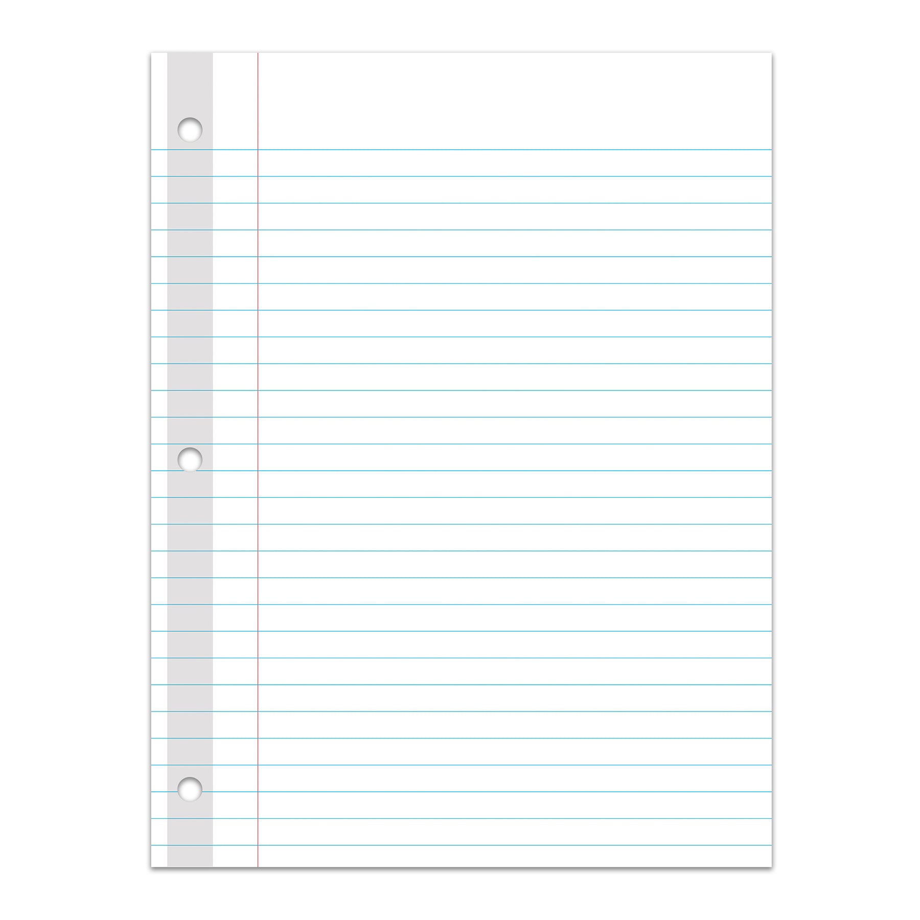 Reinforced 3-Hole Punched, Filler Paper, Wide Rule, 10.5" x 8", 100 Sheets