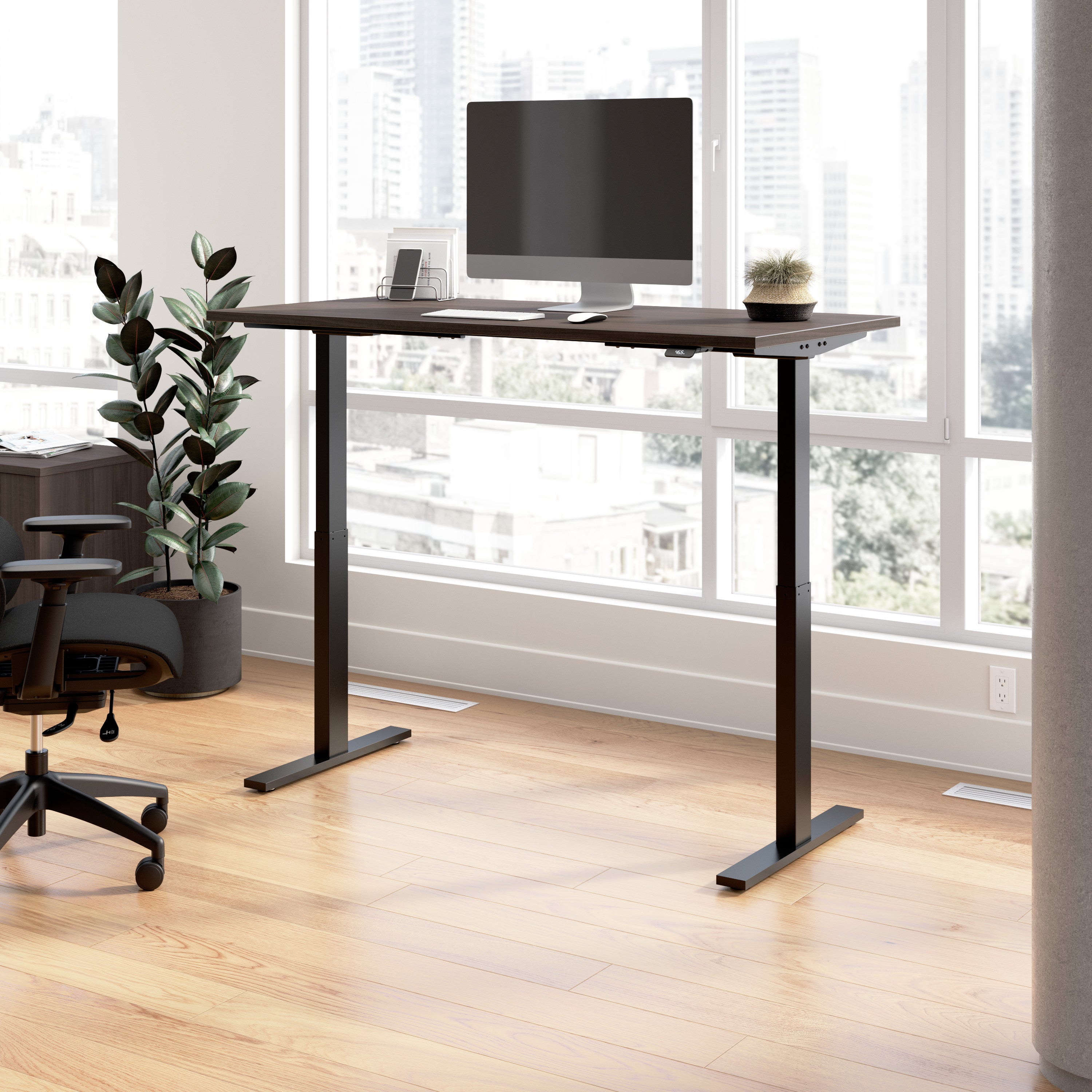 Bush Business Furniture Move 60 Series 60W x 30D Electric Height Adjustable Standing Desk in Storm Gray with Black Base - 59.45" Width x 29.37" Depth x 47.69" Height