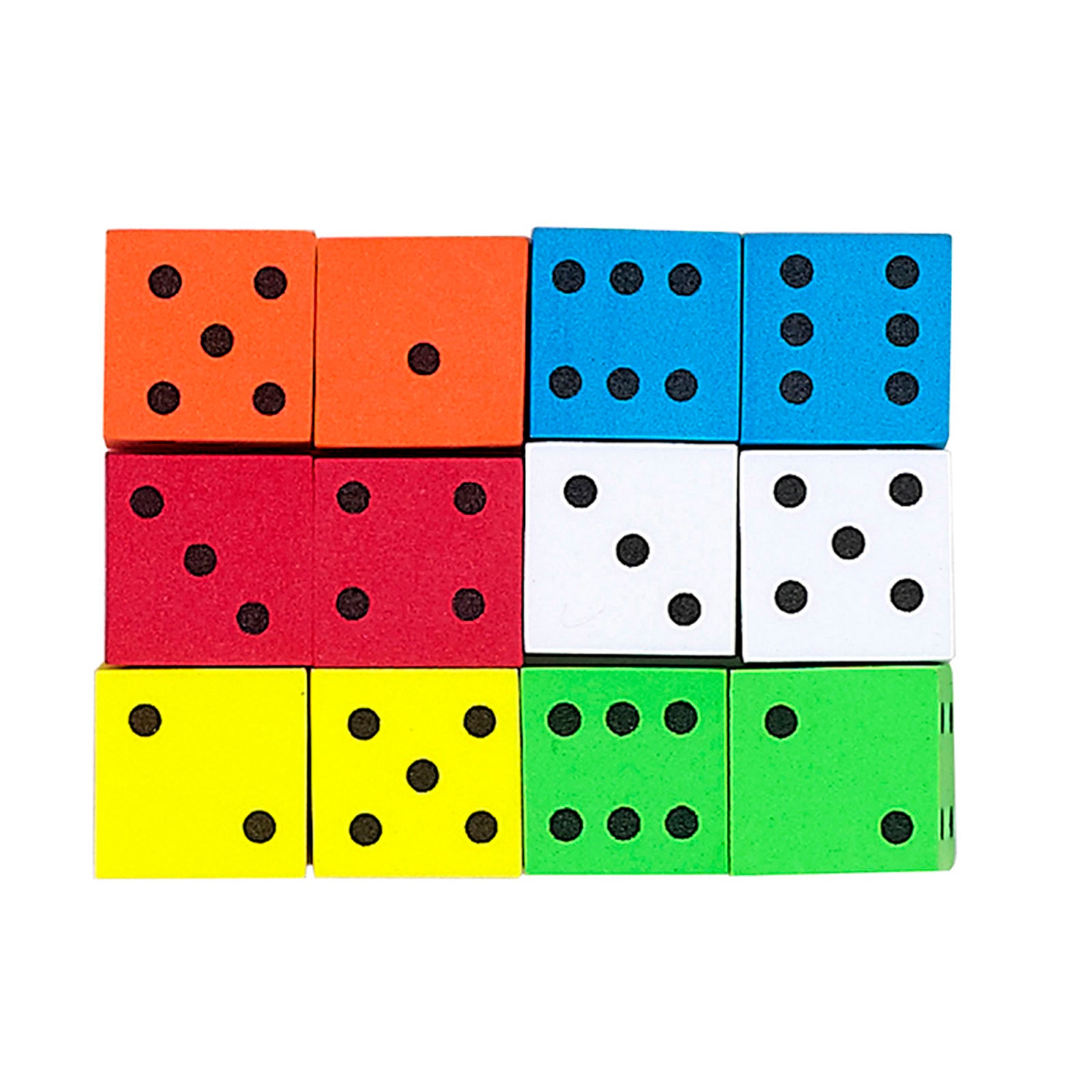 Assorted Color Spot 16mm Foam Dice, Pack of 12