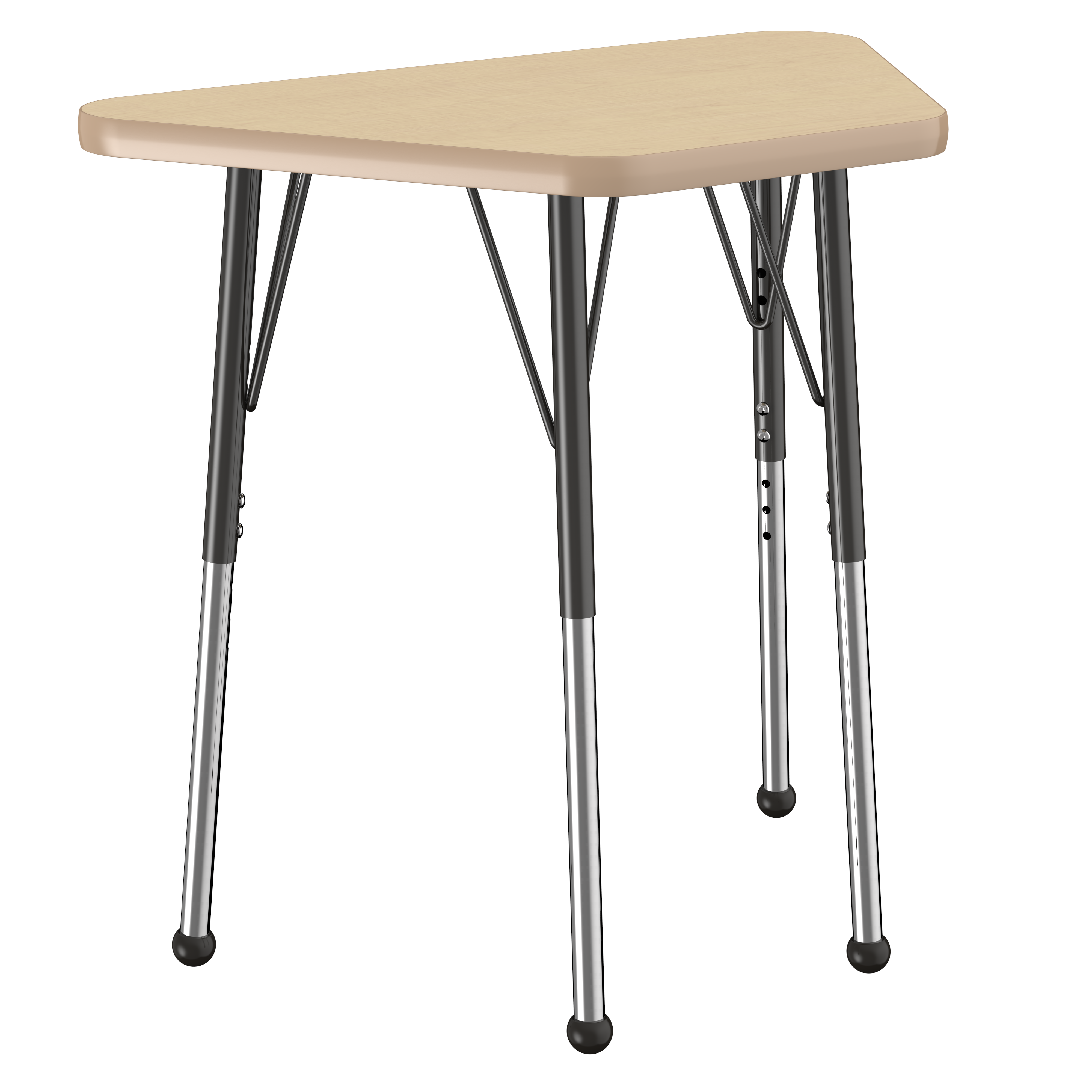18" x 30" Trapezoid T-Molding Activity Table with Adjustable Standard Ball Glide Legs - Maple/Maple/Black