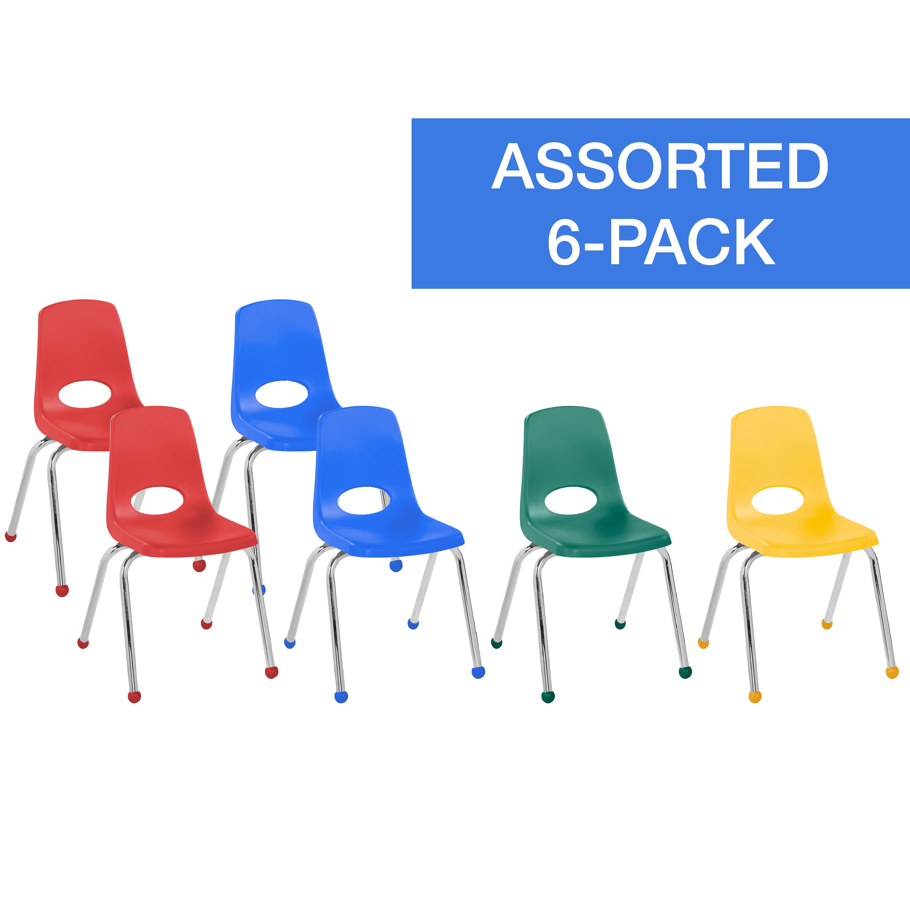 16" Stack Chair with Ball Glides, 6-Piece - Assorted