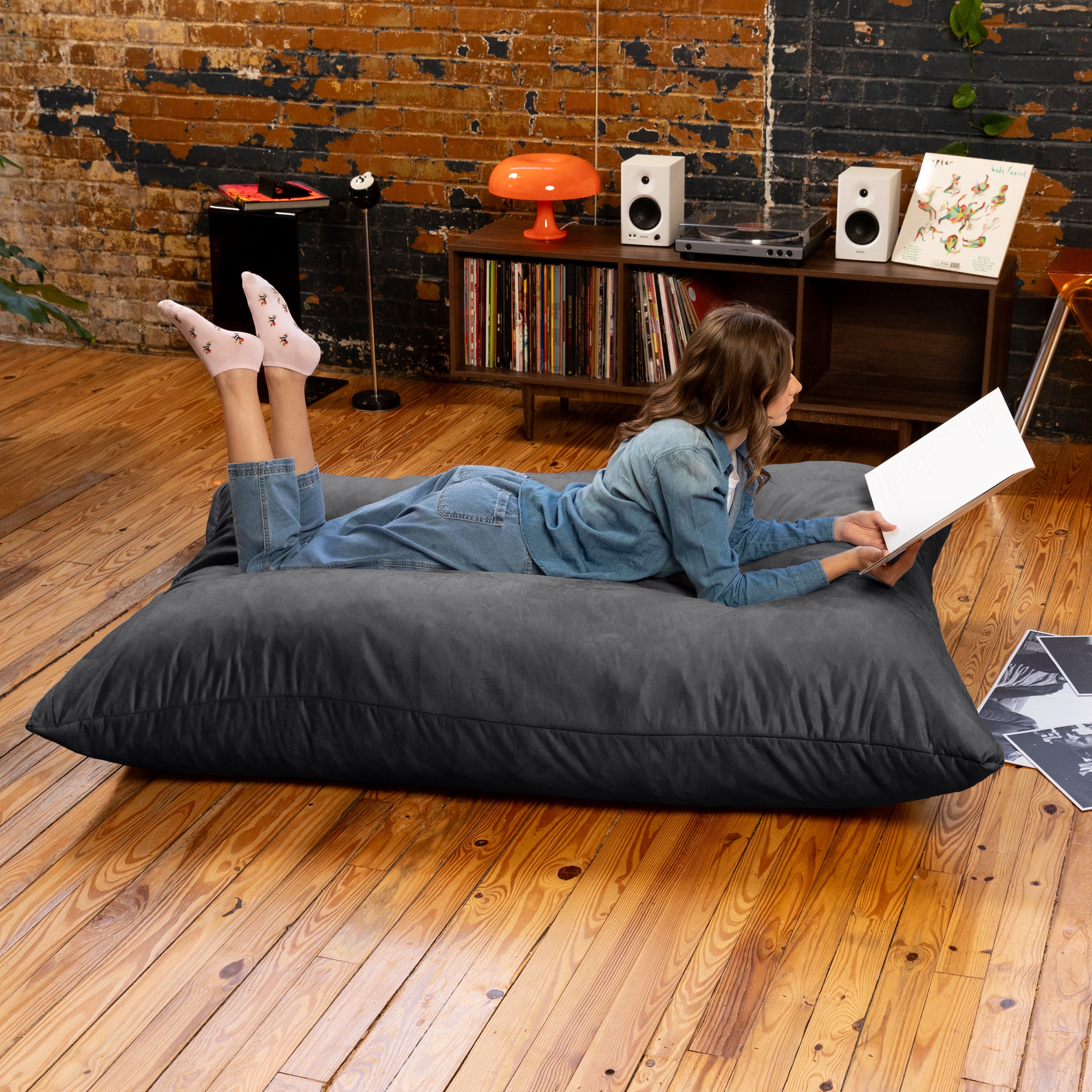 Jaxx Pillow Saxx 5.5-Foot - Huge Bean Bag Floor Pillow and Lounger, Black