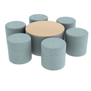 Pro Series 30" Round Ottoman Table with Round 18" H Seating, 7-Piece Set - Sky Blue Crosshatch/Maple