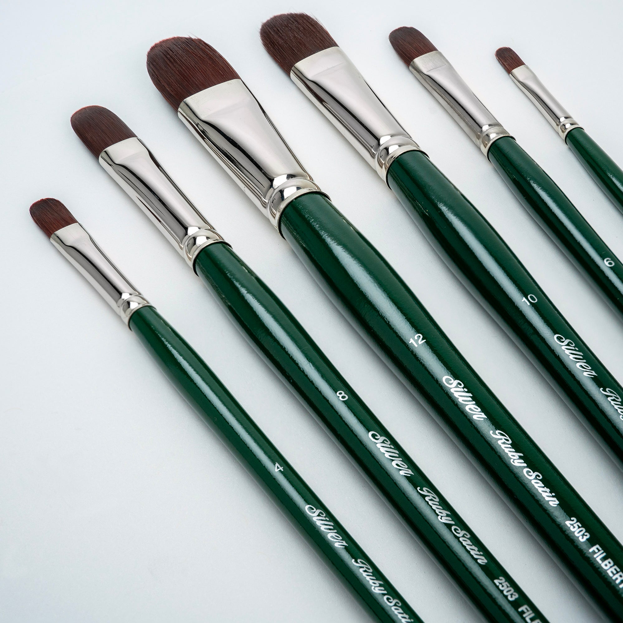 Ruby Satin Long Filberts, 6 Brushes