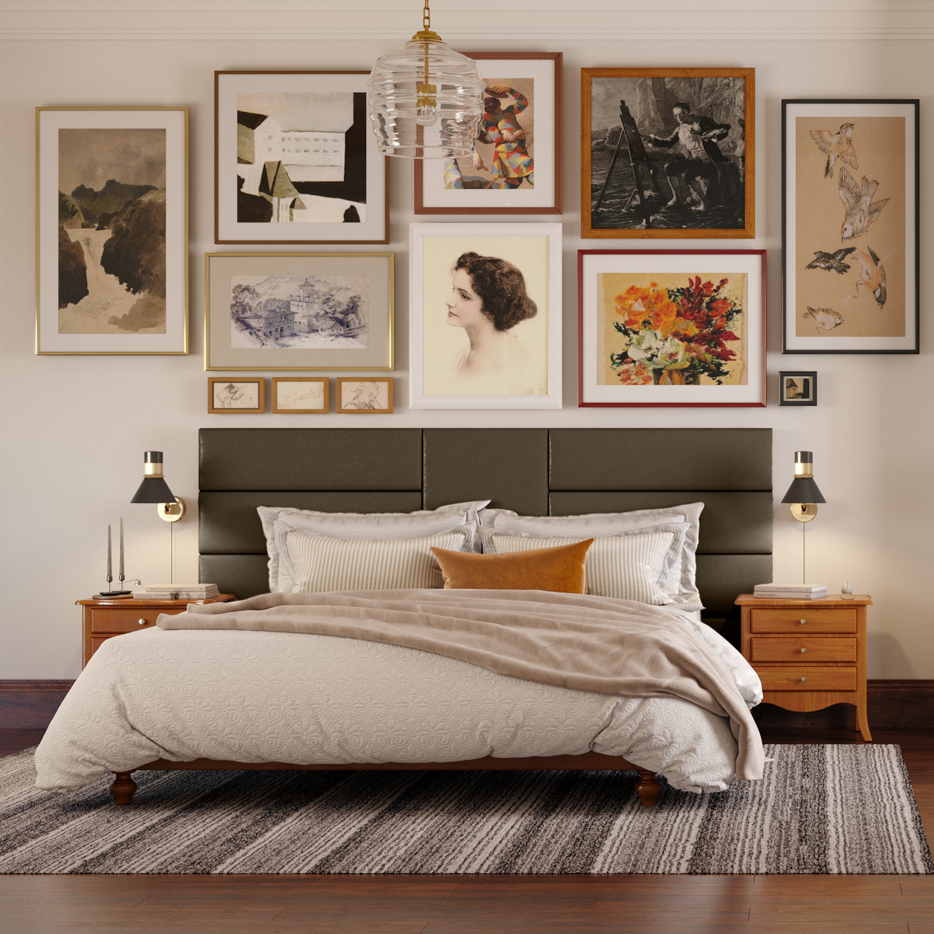 Jaxx Panelist Modern Padded Headboard – Set of 4 Wall Mounted Panels (Each 11.25" x 30") - Queen, Vegan Leather, Thunder Grey