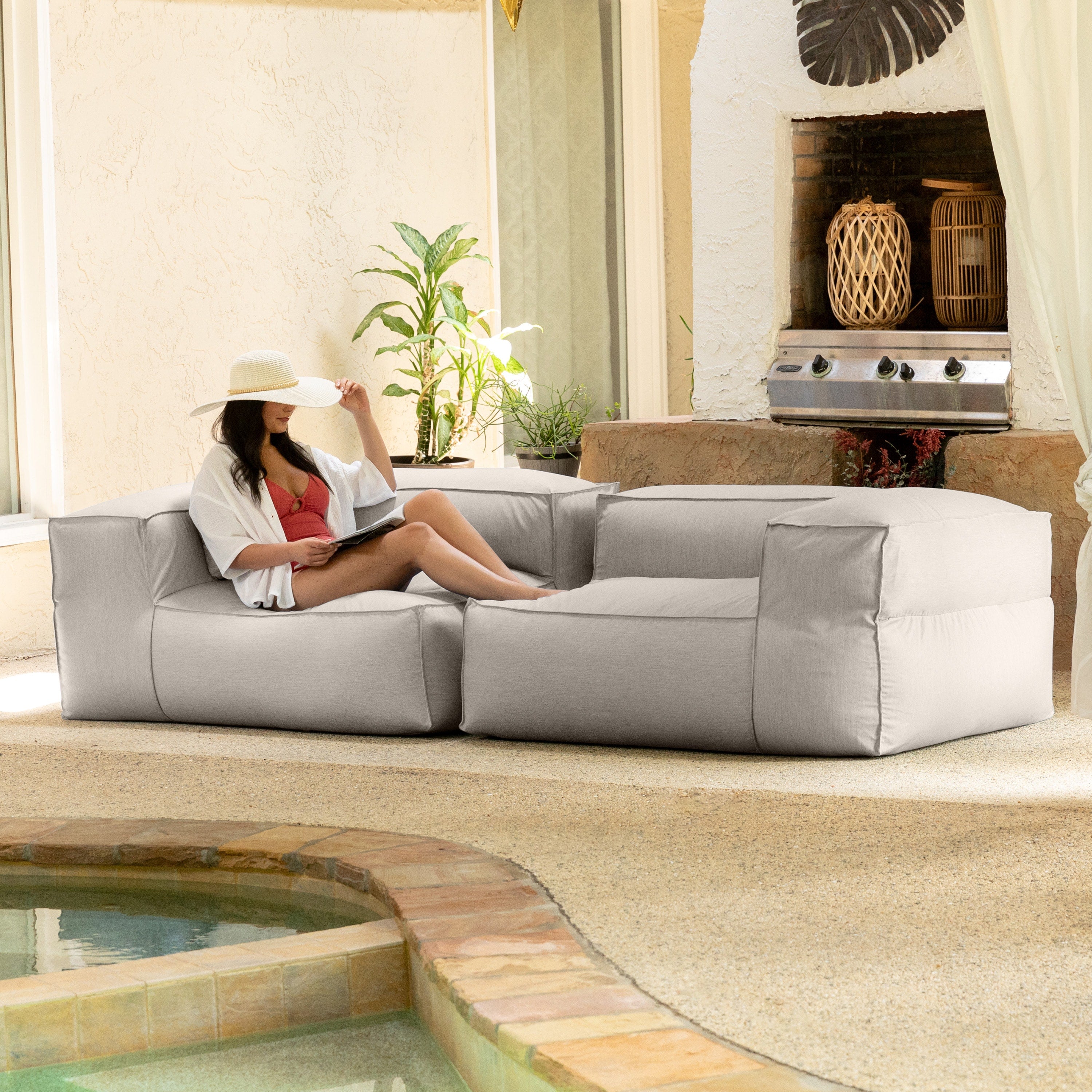 Baya Outdoor Modular Loveseat - Luxurious Soft Seating for Poolside or Hospitality, Silver