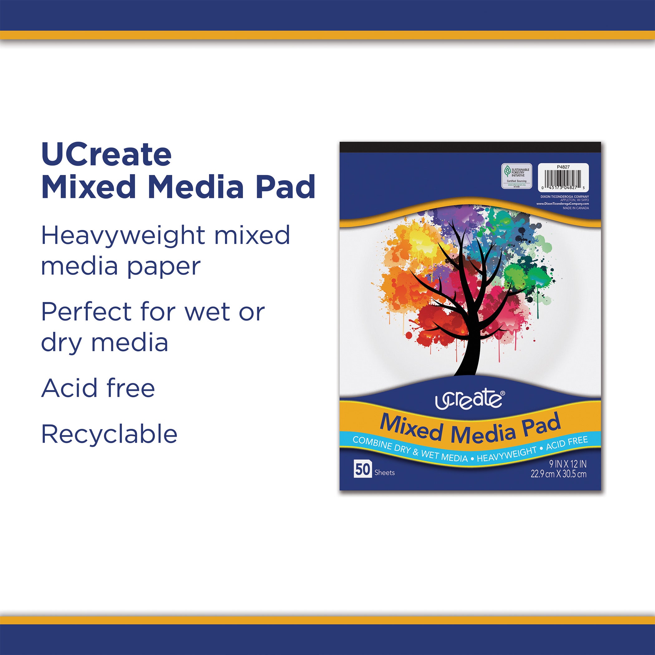 Mixed Media Pad, 9" x 12", 50 Sheets