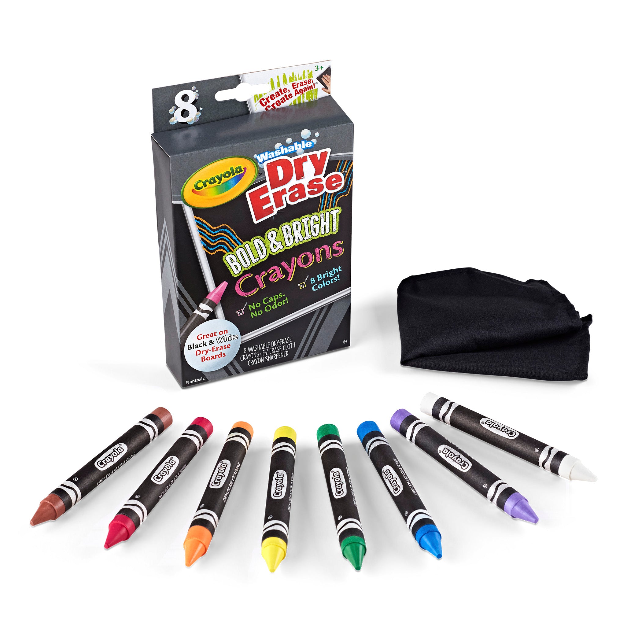 Dry Erase Washable Crayons, Bright Colors, 8 Count