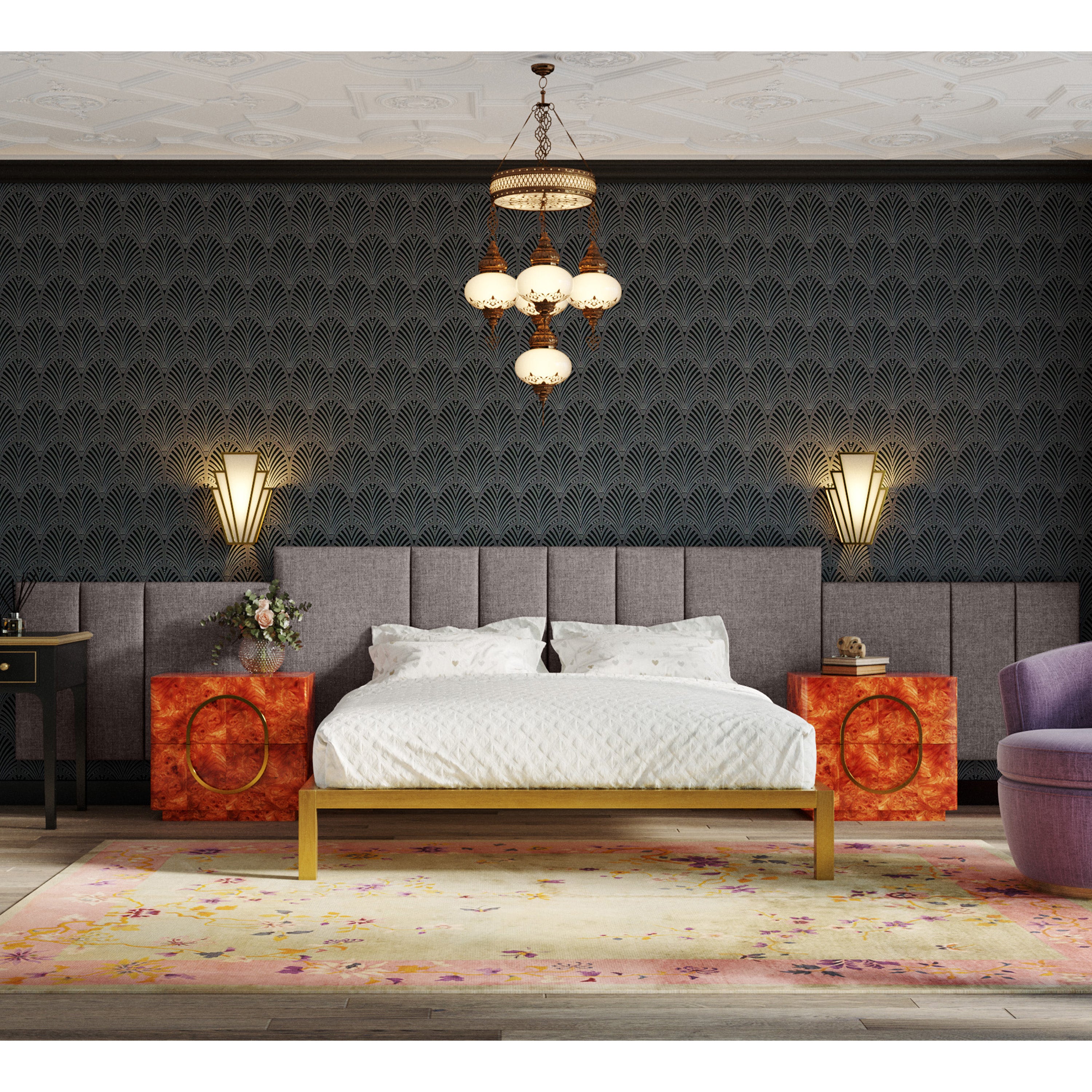 Jaxx Panelist Modern Padded Headboard- Set of 2 Wall Mounted Panels (Each 22.5" x 38")- King Double Tall, Microvelvet Havana Brown