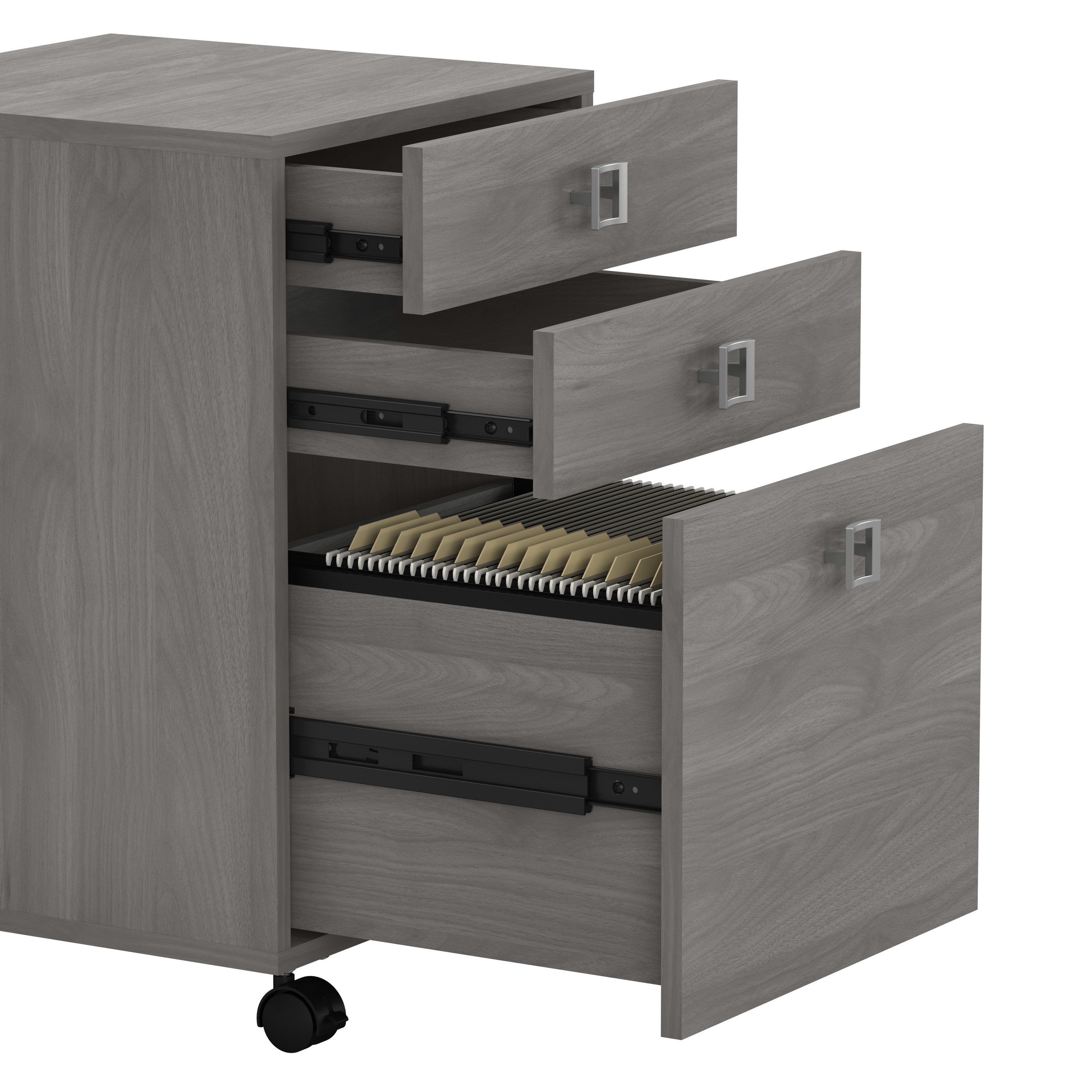 Bush Business Furniture Echo L Shaped Bow Front Desk with Mobile File Cabinet in Modern Gray - 60" Width x 64.02" Depth x 30" Height