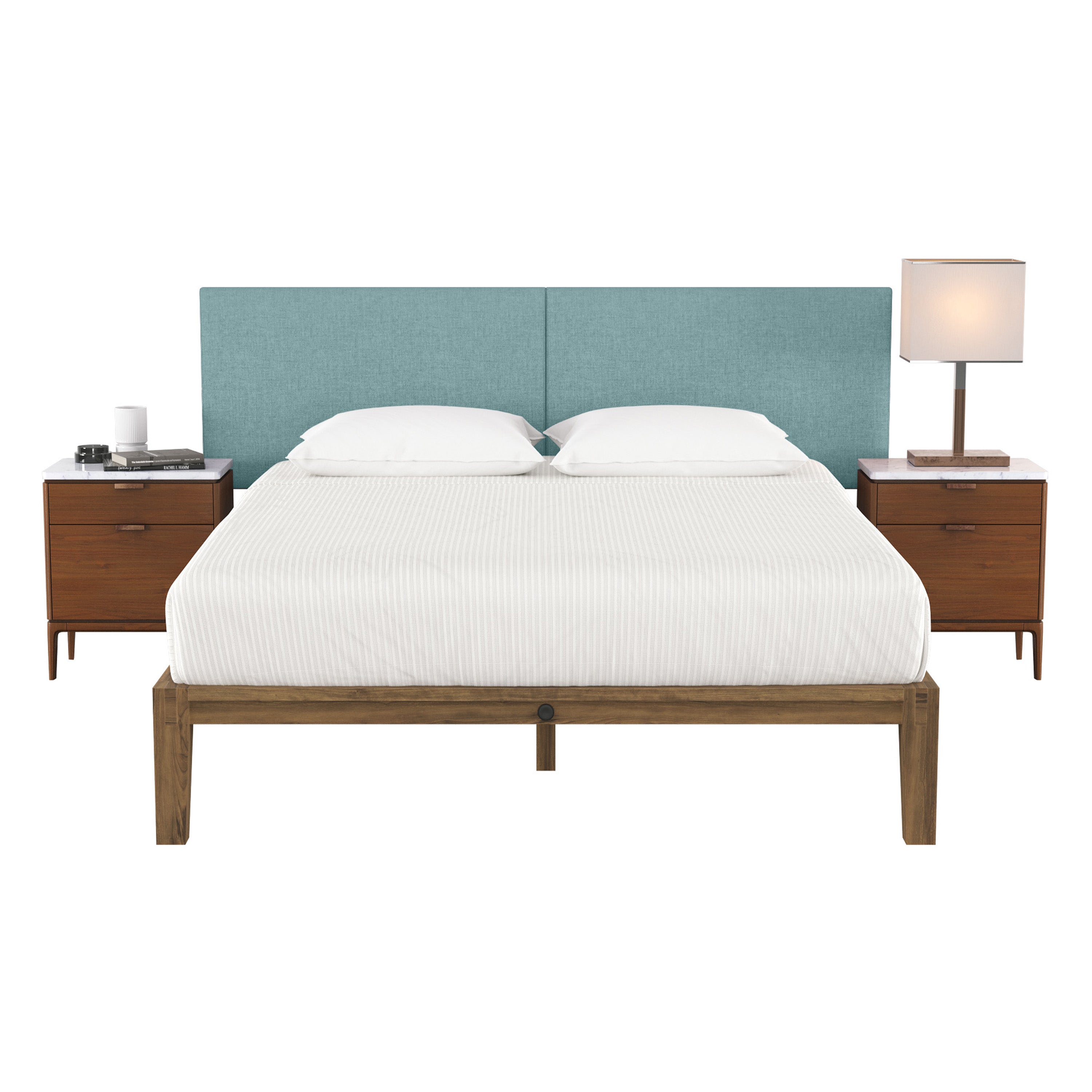 Jaxx Panelist Modern Padded Headboard- Set of 2 Wall Mounted Panels (Each 22.5" x 38")- King Double Tall, Microvelvet Surf Turquoise