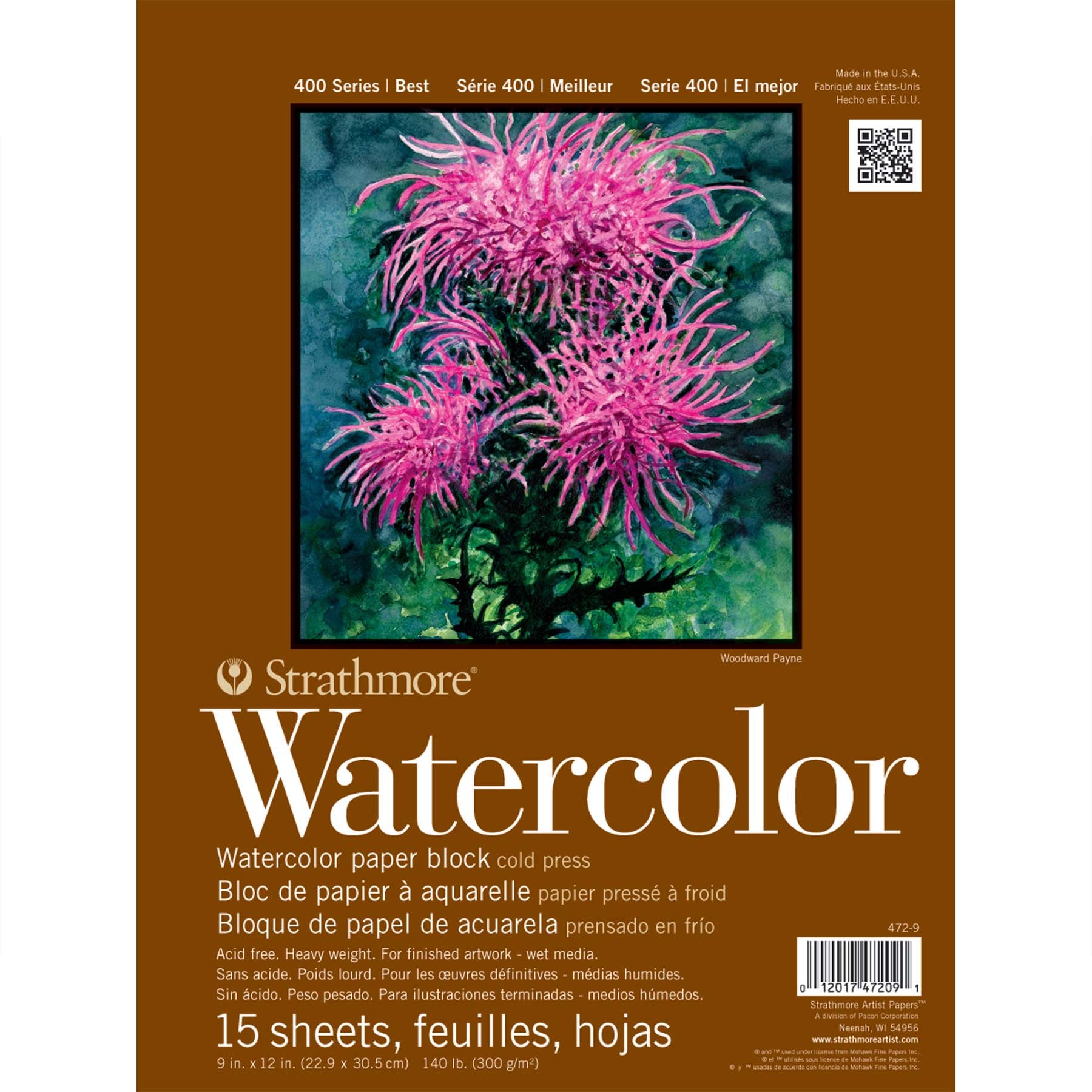 400 Series Watercolor Paper Block, 15 Sheet, 9x12 inch, 1 Count