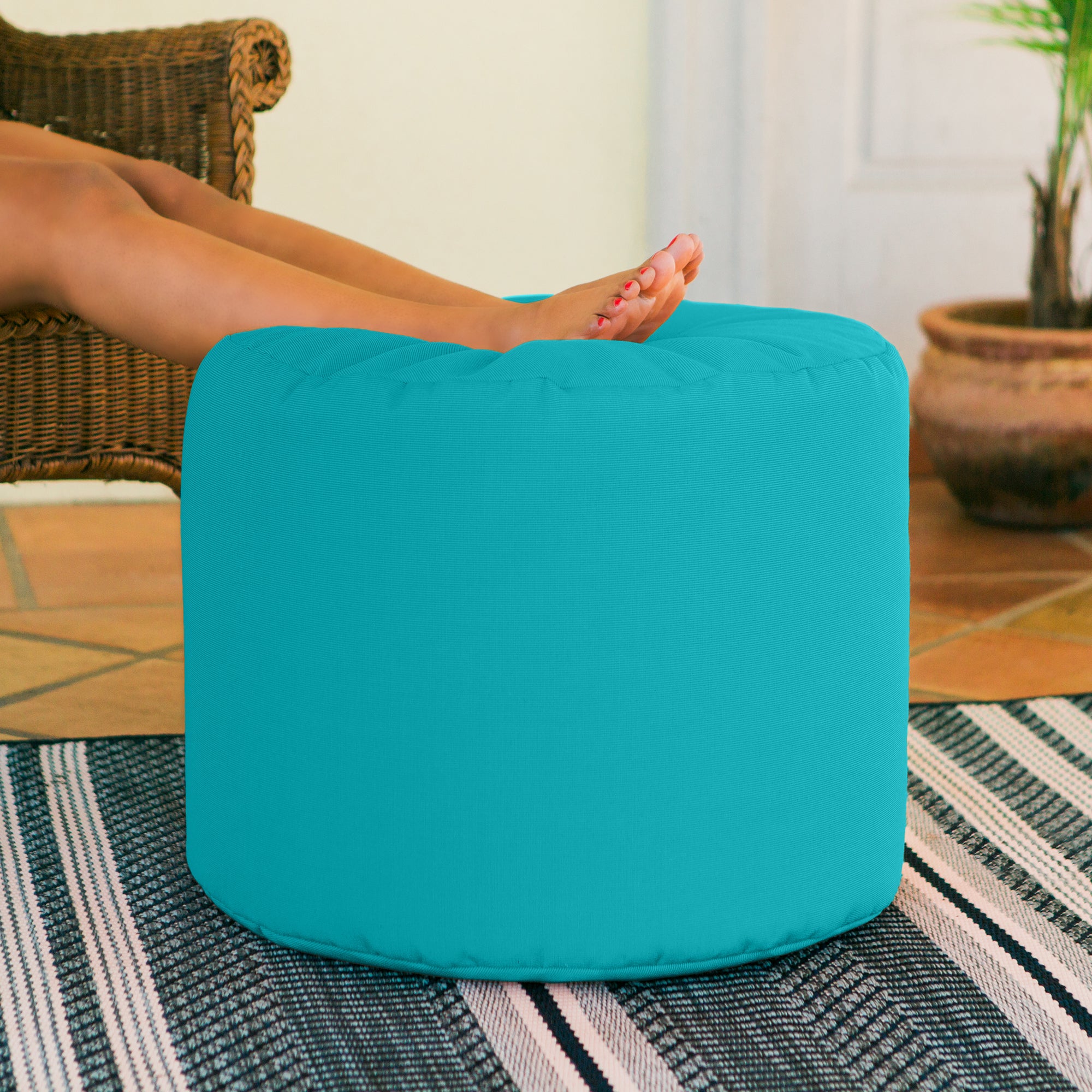 Jaxx Spring Indoor / Outdoor Bean Bag Pouf Ottoman, Light Blue