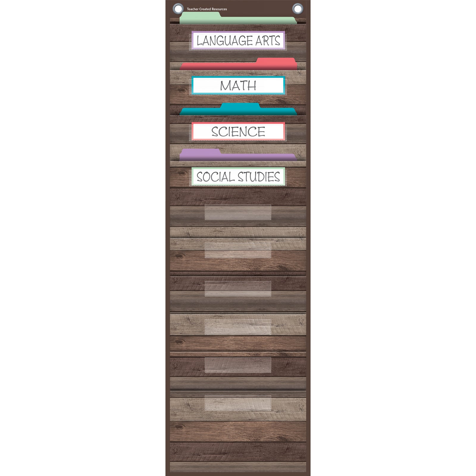 Dark Wood 10 Pocket File Storage Pocket Chart (14" x 58")