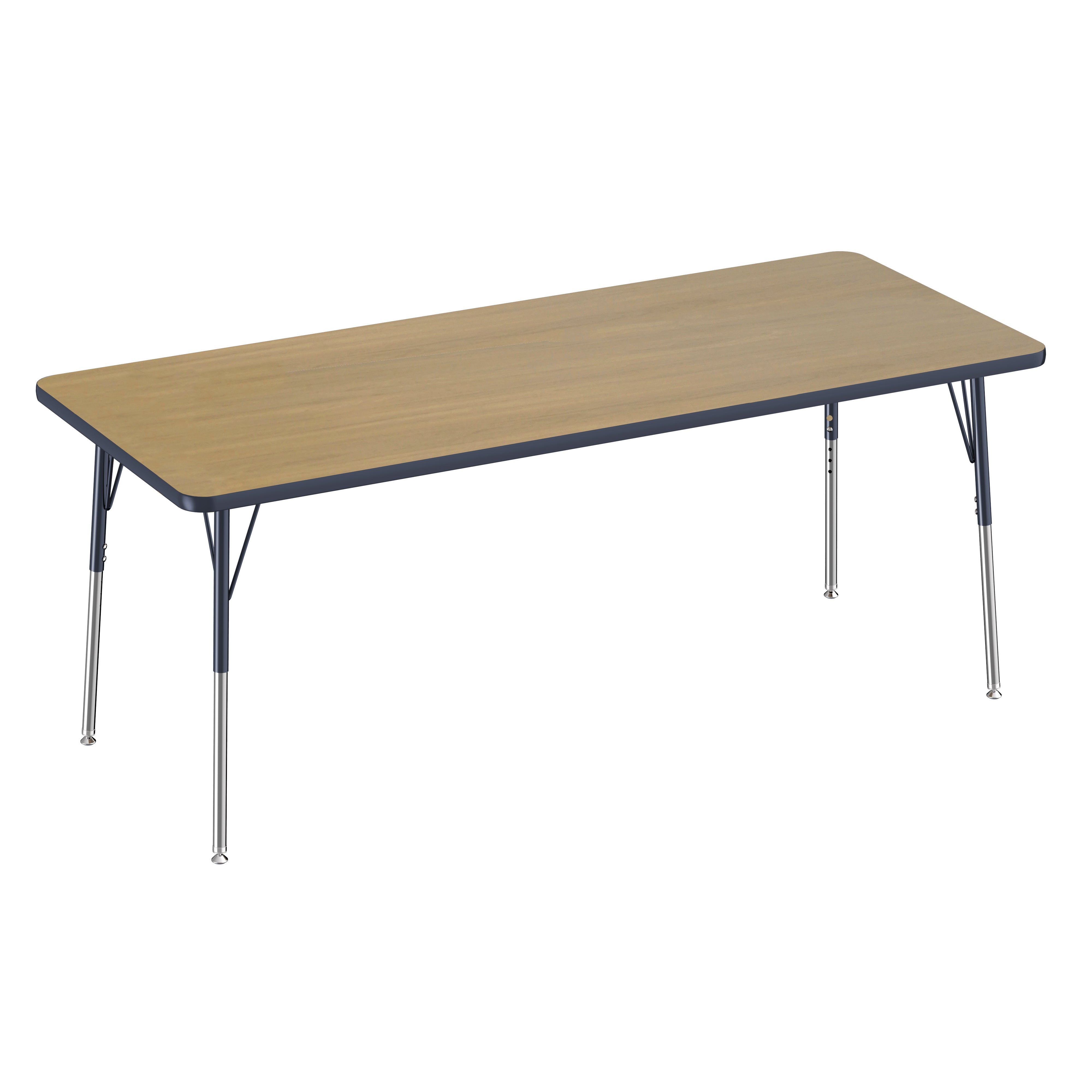 30" x 72" Rectangle T-Molding Activity Table with Adjustable Standard Swivel Glide Legs - Pasadena Oak/Navy