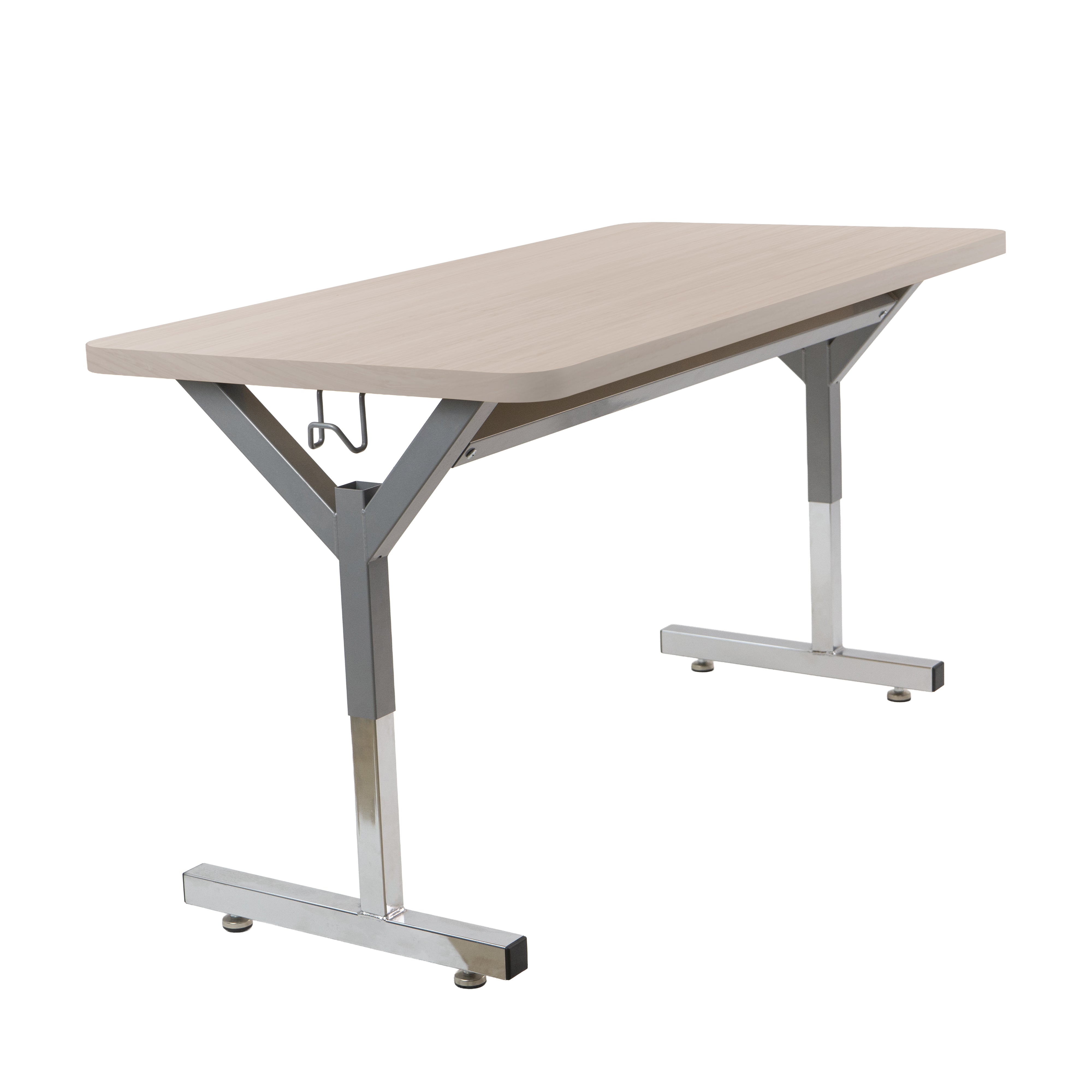 20" x 48" Rectangle Thermofused Table Desk with Adjustable Y-Frame - Asian Sand/Silver