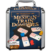 Spin Master Games, Mexican Train Dominoes Set in Aluminum Carry Case, Includes Colorful Trains for Fun-Filled Family Game Night, for Kids & Family, 2-8 Players, for Ages 8 & Up
