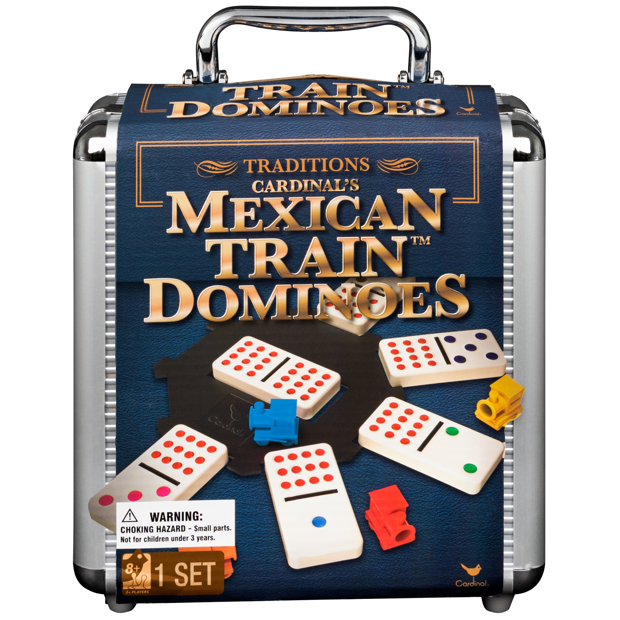 Spin Master Games, Mexican Train Dominoes Set in Aluminum Carry Case, Includes Colorful Trains for Fun-Filled Family Game Night, for Kids & Family, 2-8 Players, for Ages 8 & Up