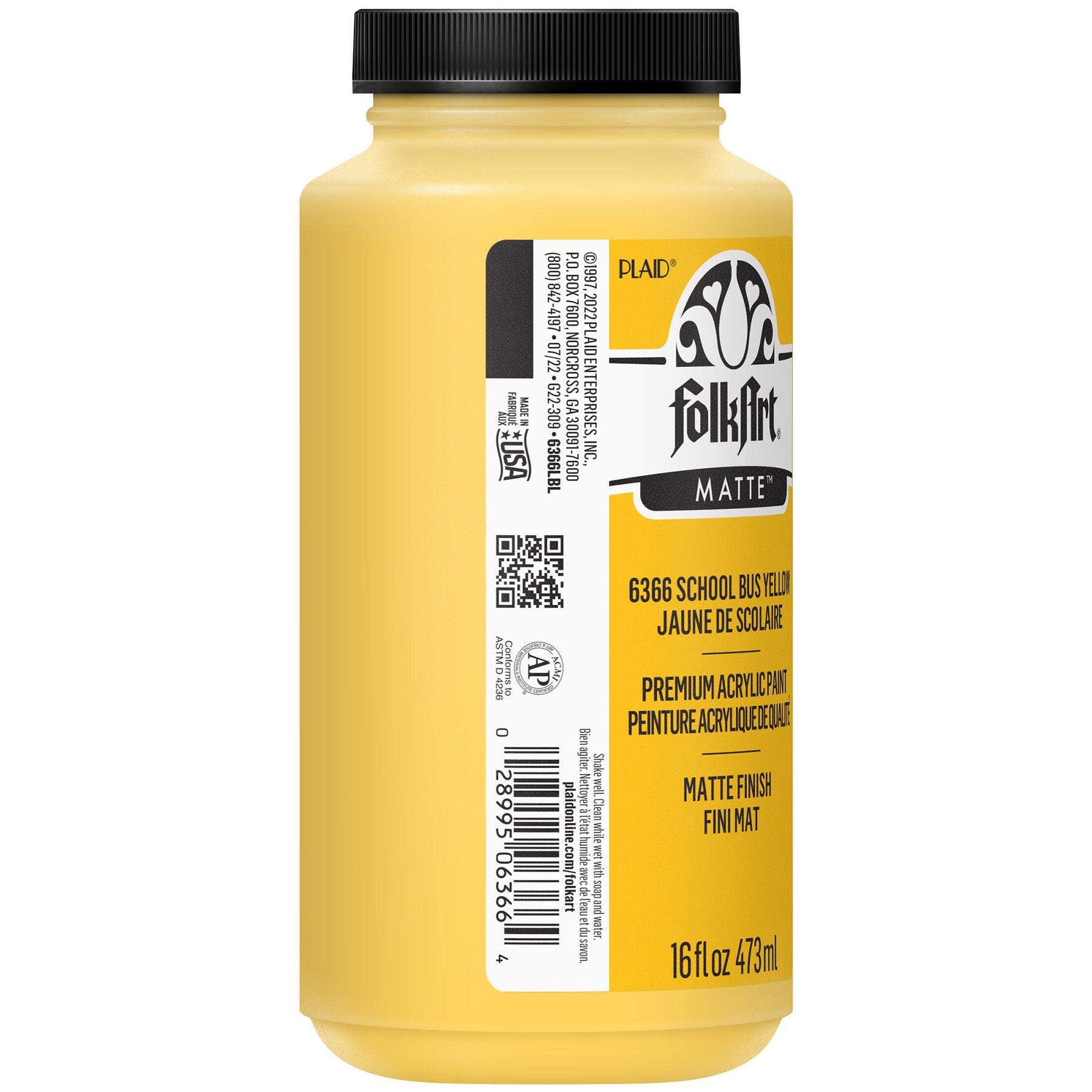 Acrylic Paint Matte, 16oz., School Bus Yellow