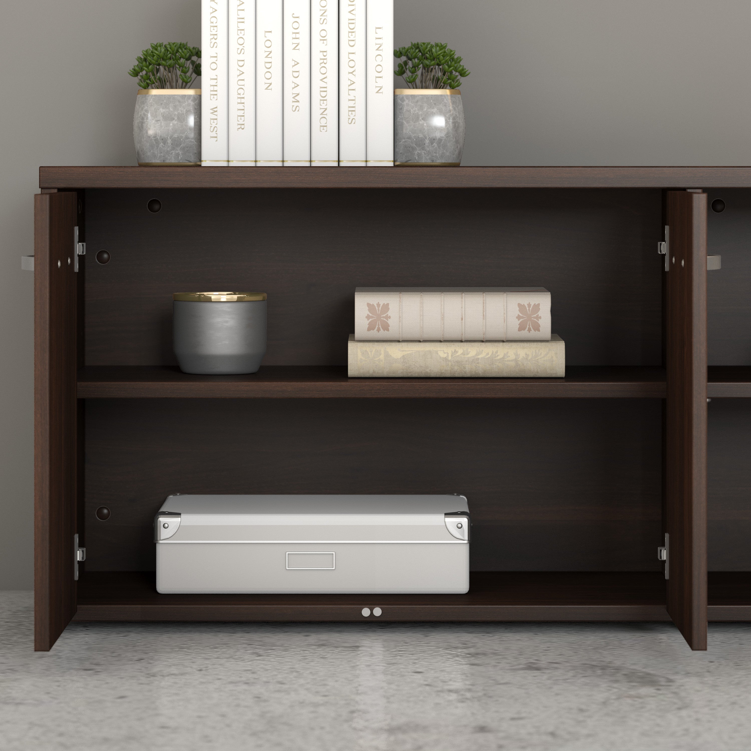Bush Business Furniture Studio C Low Storage Cabinet with Doors and Shelves in Black Walnut - 59.17" Width x 15.71" Depth x 21.2" Height