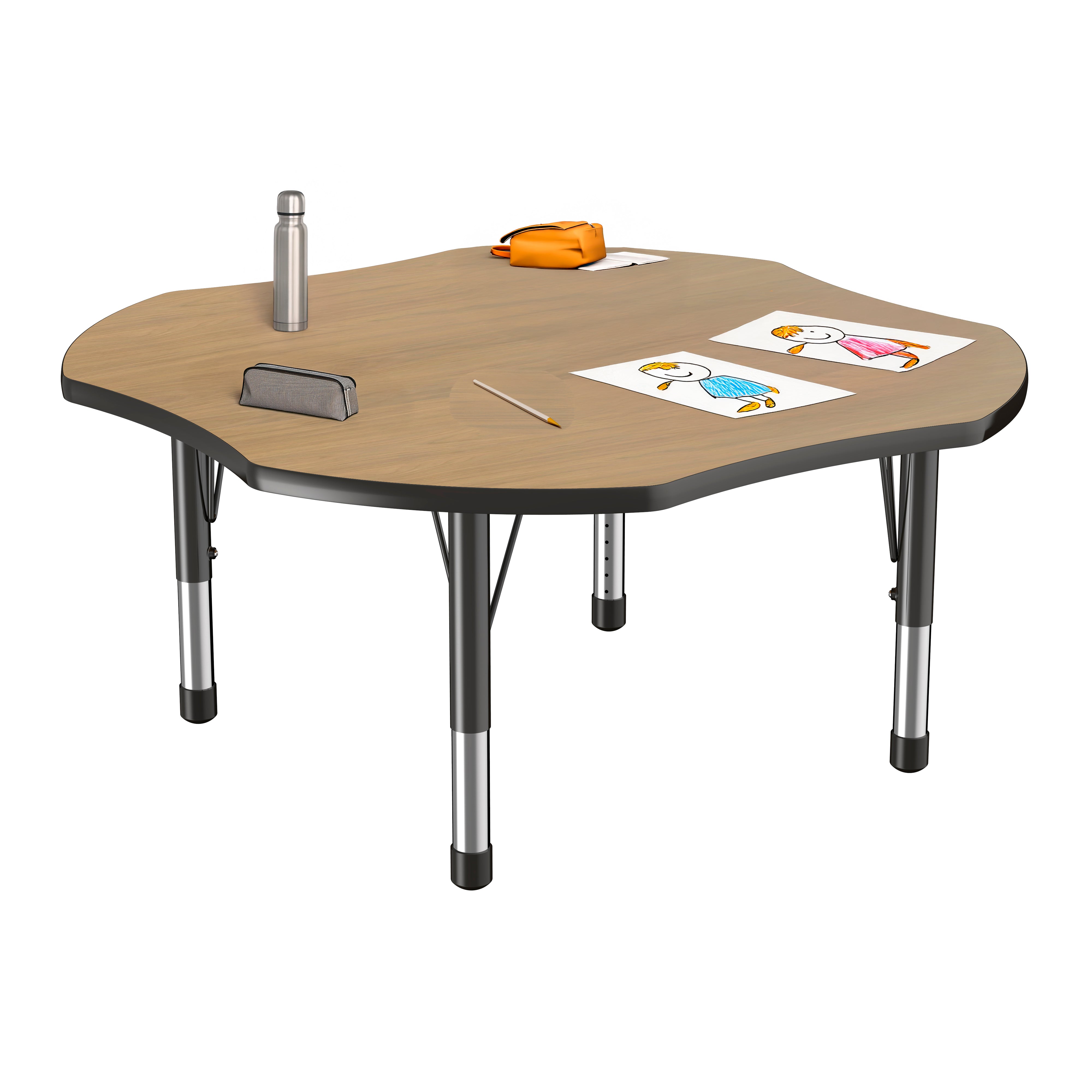 48" x 48" Clover T-Molding Activity Table with Adjustable Chunky Legs - Pasadena Oak/Black