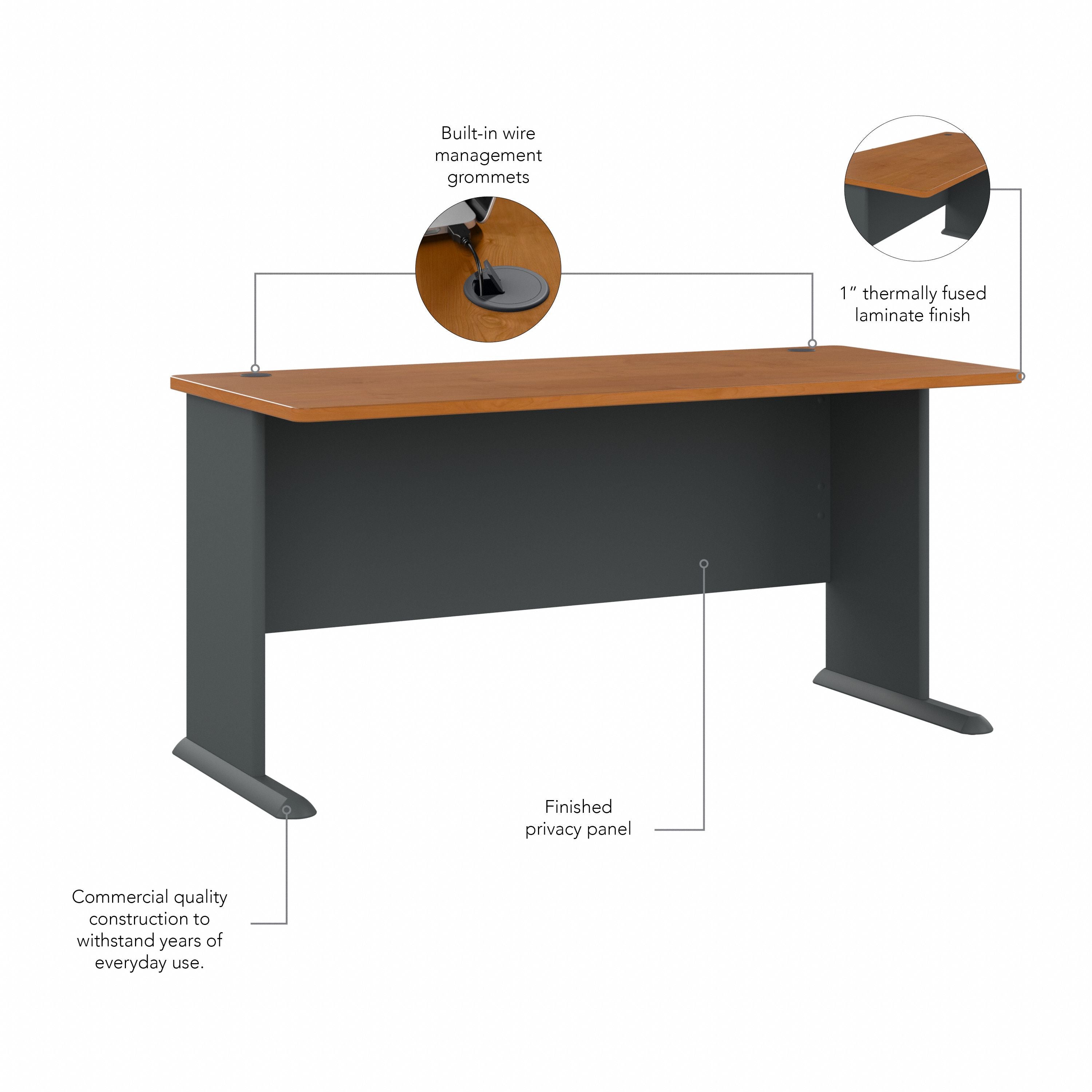 Bush Business Furniture Series A 60W Desk in Natural Cherry and Slate - 59.57" Width x 26.81" Depth x 29.66" Height