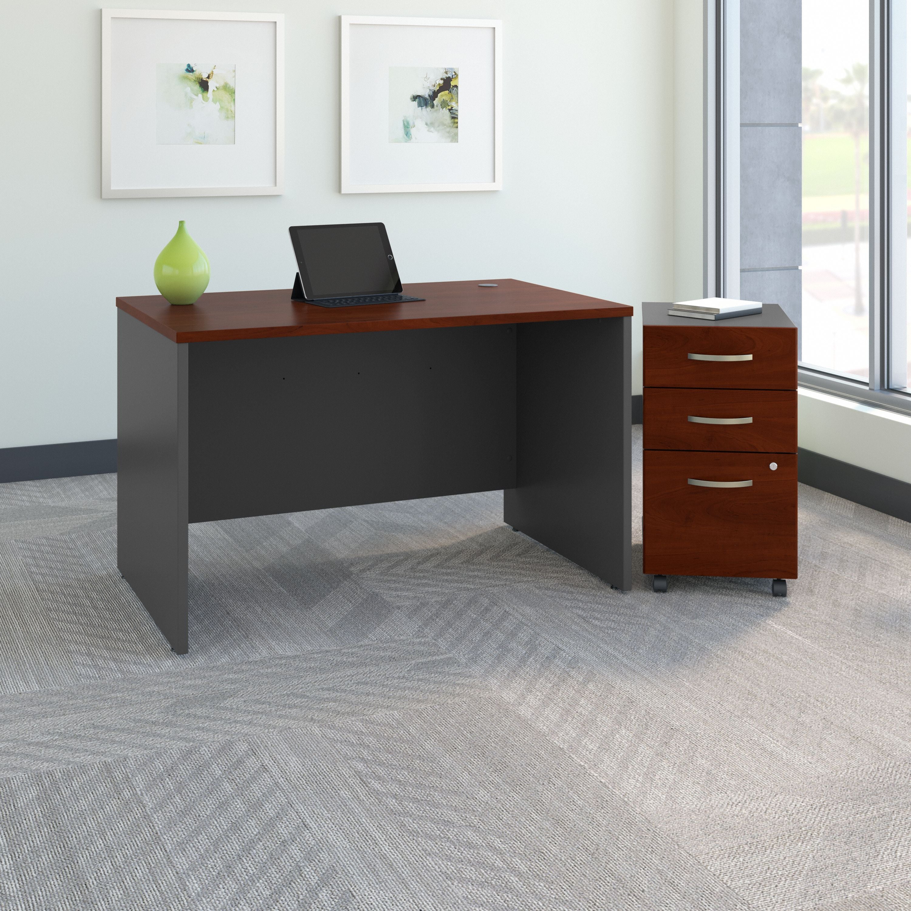 Bush Business Furniture Series C 48W x 30D Office Desk with Mobile File Cabinet in Hansen Cherry - 47.68" Width x 29.37" Depth x 29.88" Height