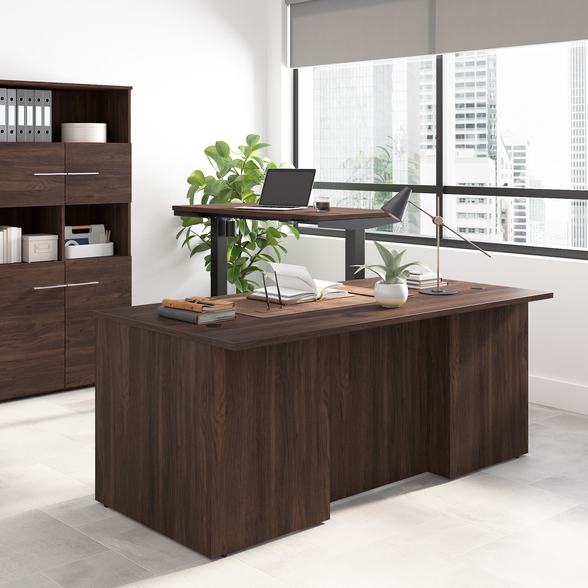 Bush Business Furniture Office 500 5 Shelf Bookcase with Doors in Black Walnut - 35.67" Width x 15.35" Depth x 70.08" Height