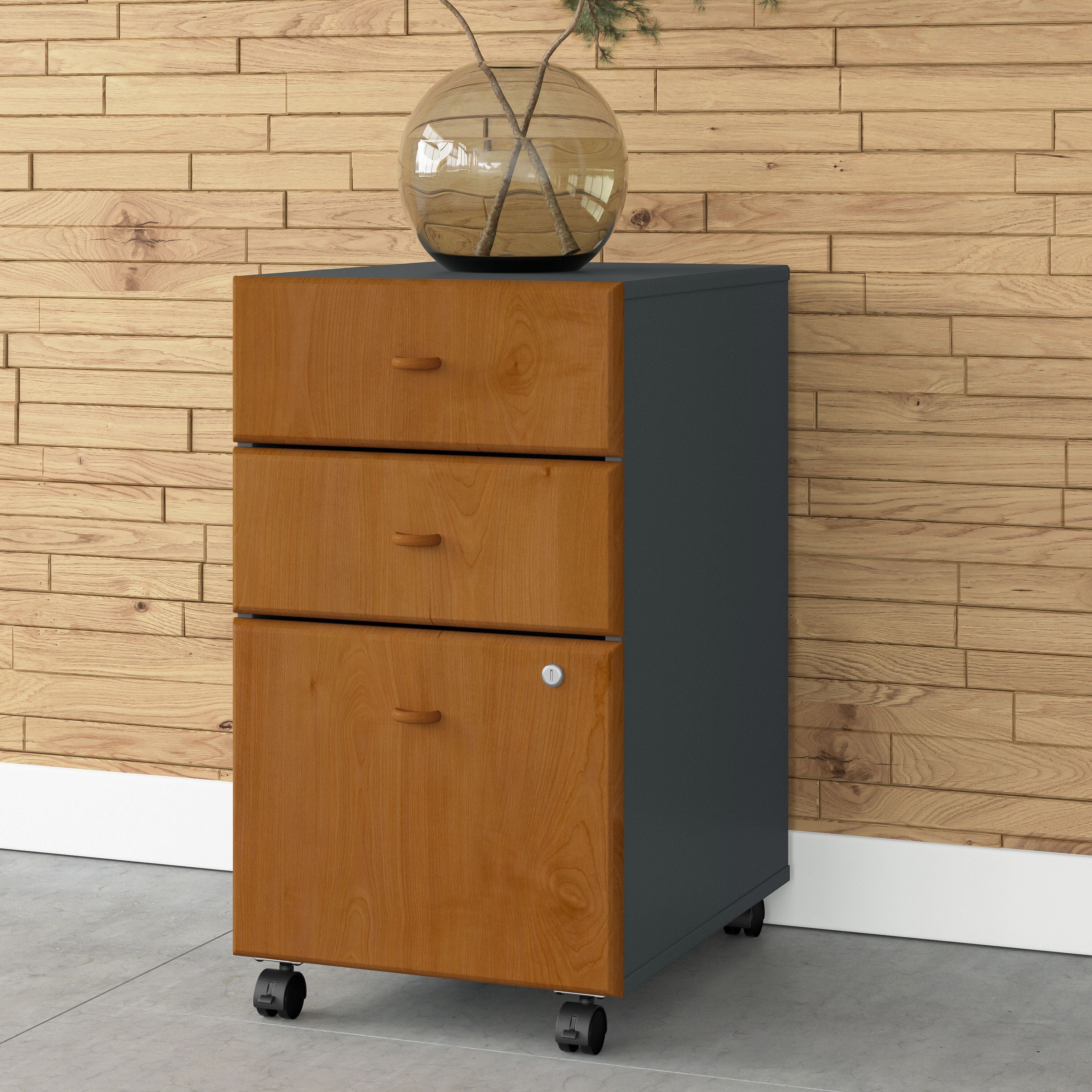 Bush Business Furniture Series A 3 Drawer Mobile File Cabinet in Natural Cherry and Slate - 15.71" Width x 20.2" Depth x 27.79" Height