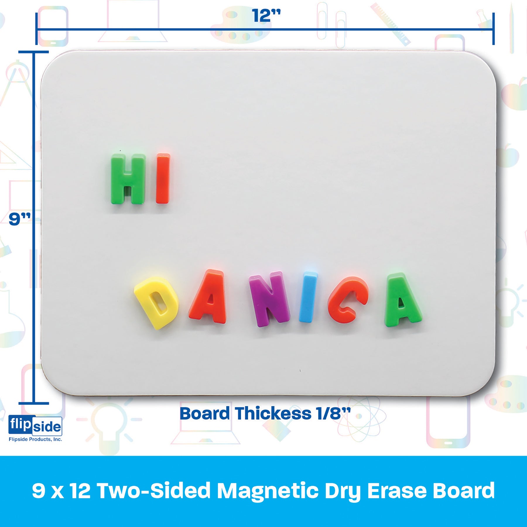 Two-Sided Magnetic Dry Erase Board, Blank/Blank, 9" x 12", Pack of 3
