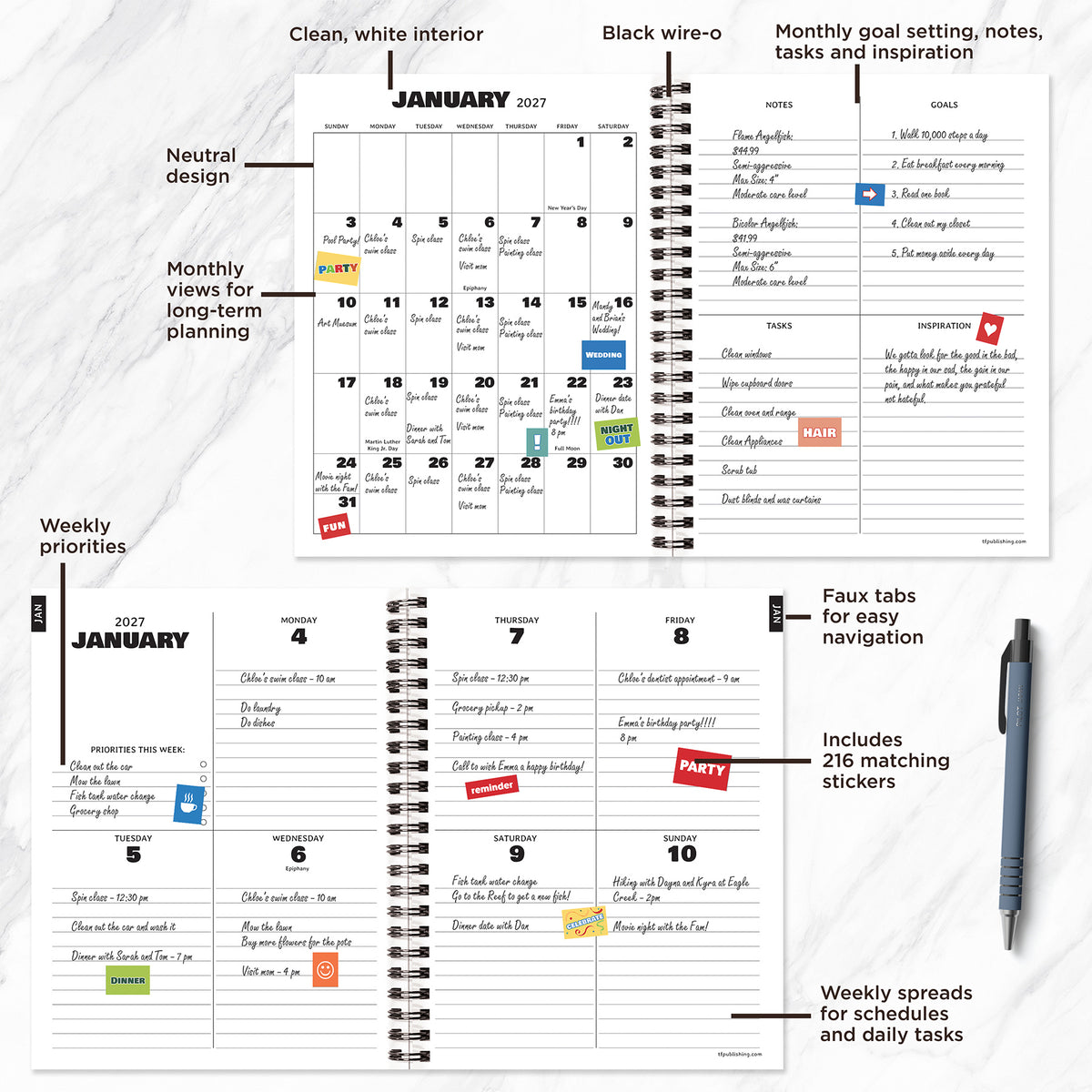 2027 BLK MEDIUM WK MONTHLY PLANNER