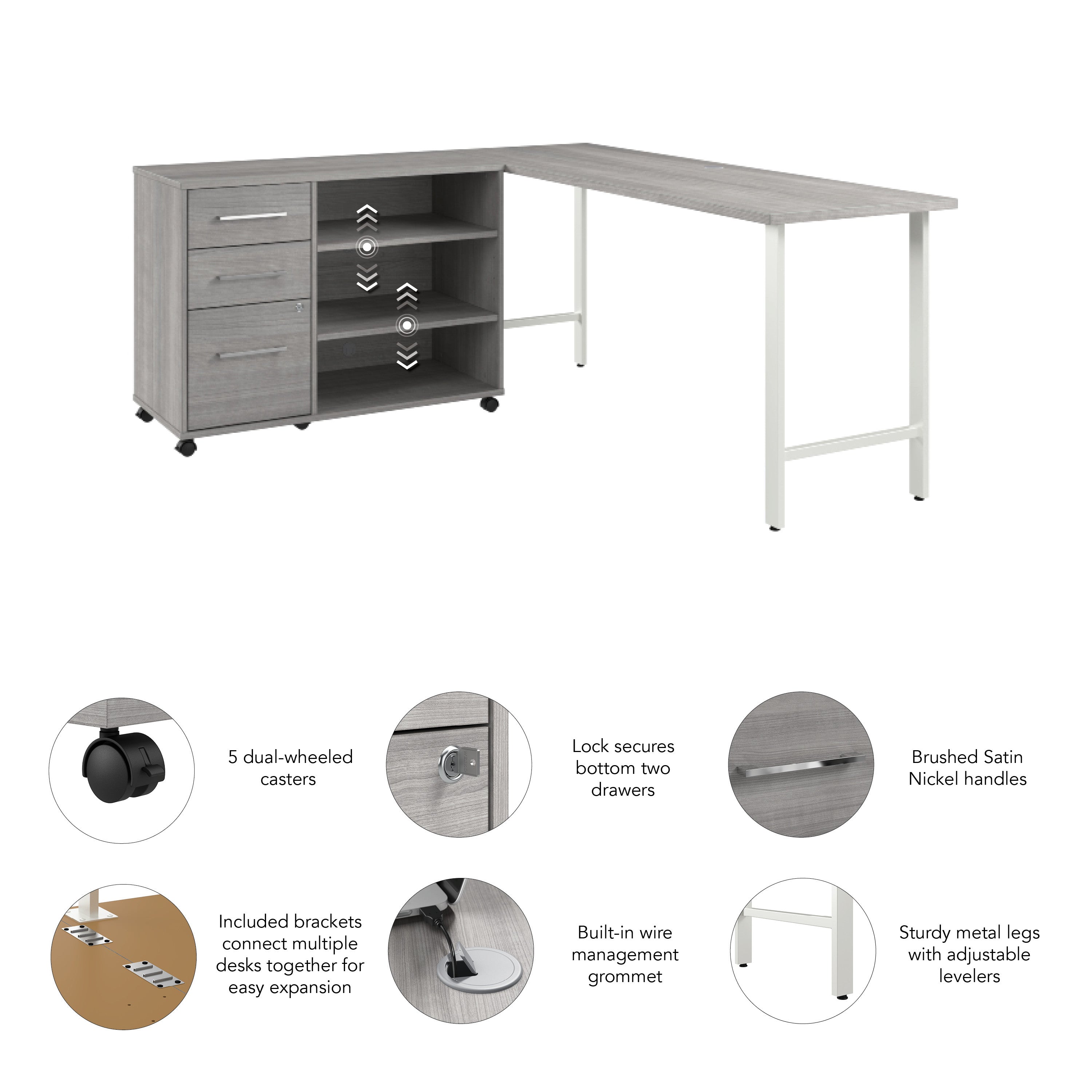 Bush Business Furniture Hustle 72W x 24D Computer Desk and Storage Cabinet with Drawers and Shelves in Platinum Gray - 71.02" Width x 23.34" Depth x 30.07" Height