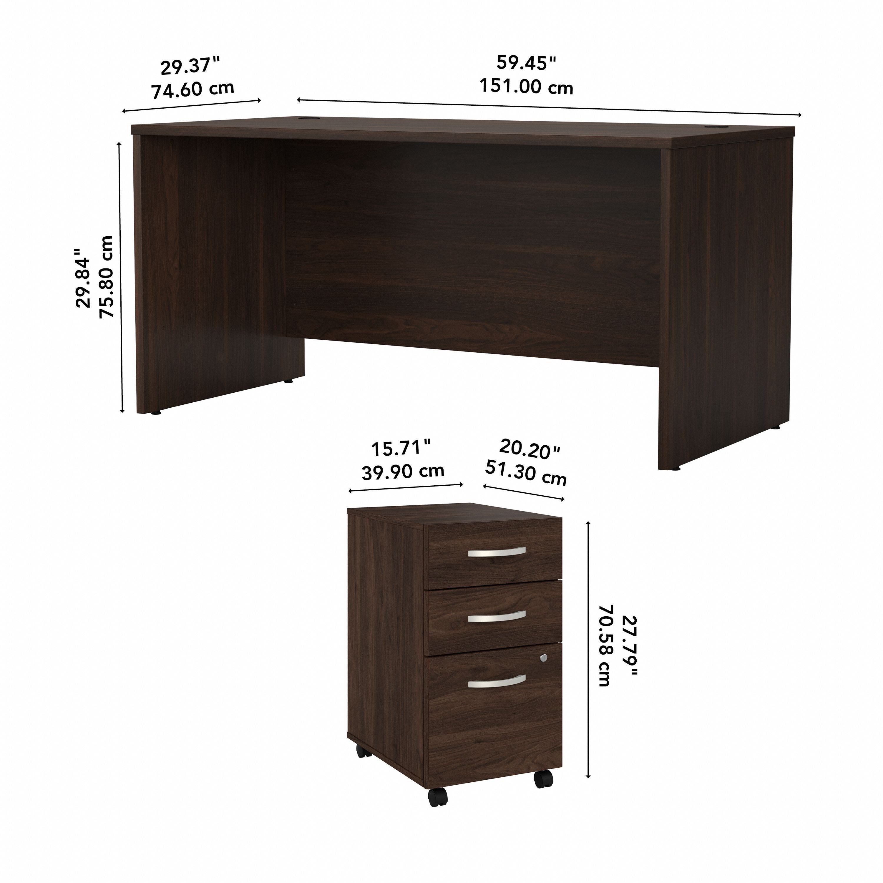 Bush Business Furniture Studio C 60W x 30D Office Desk with Mobile File Cabinet in Black Walnut - 59.45" Width x 29.37" Depth x 29.84" Height