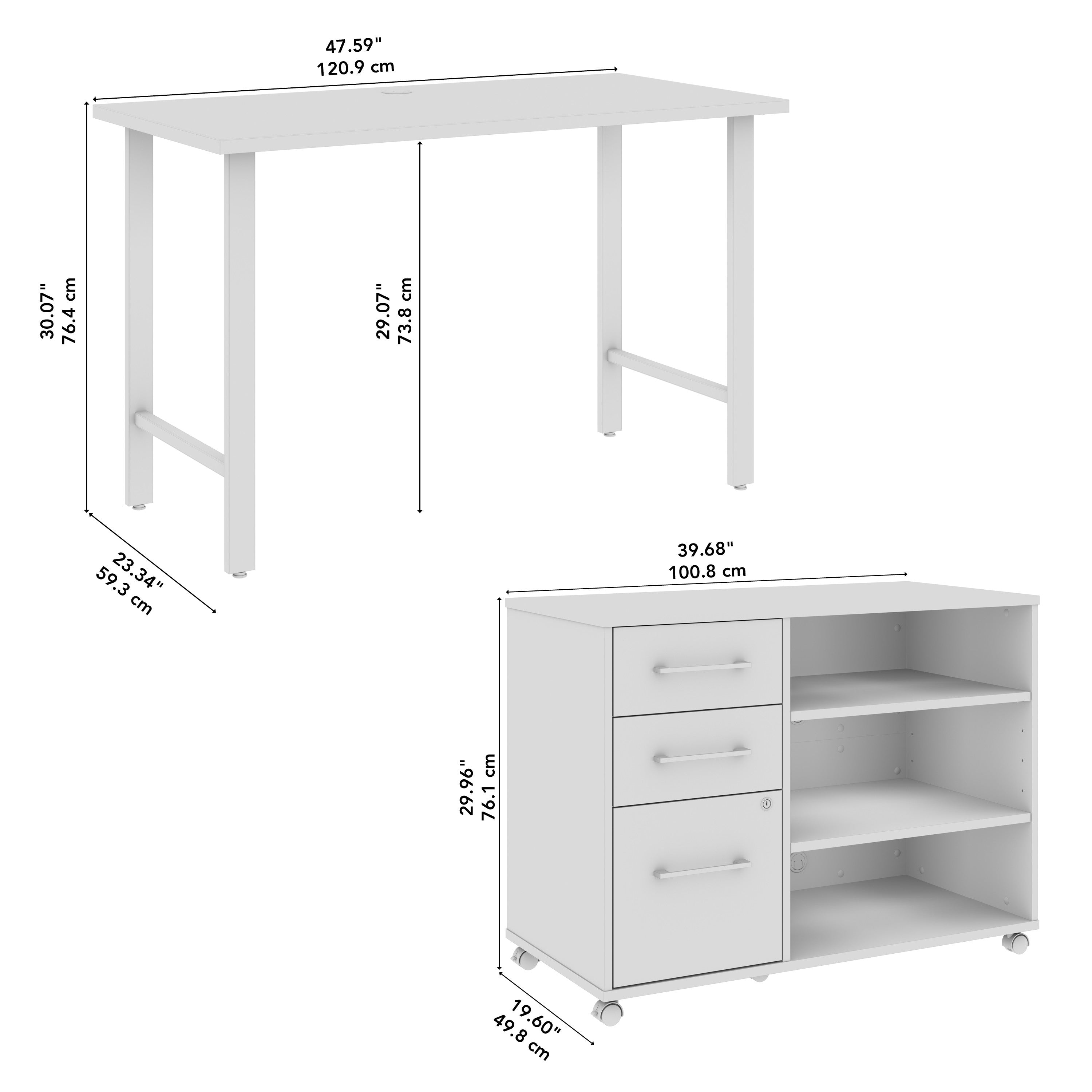 Bush Business Furniture Hustle 48W x 24D Computer Desk and Storage Cabinet with Drawers and Shelves in Platinum Gray - 47.59" Width x 23.34" Depth x 30.07" Height