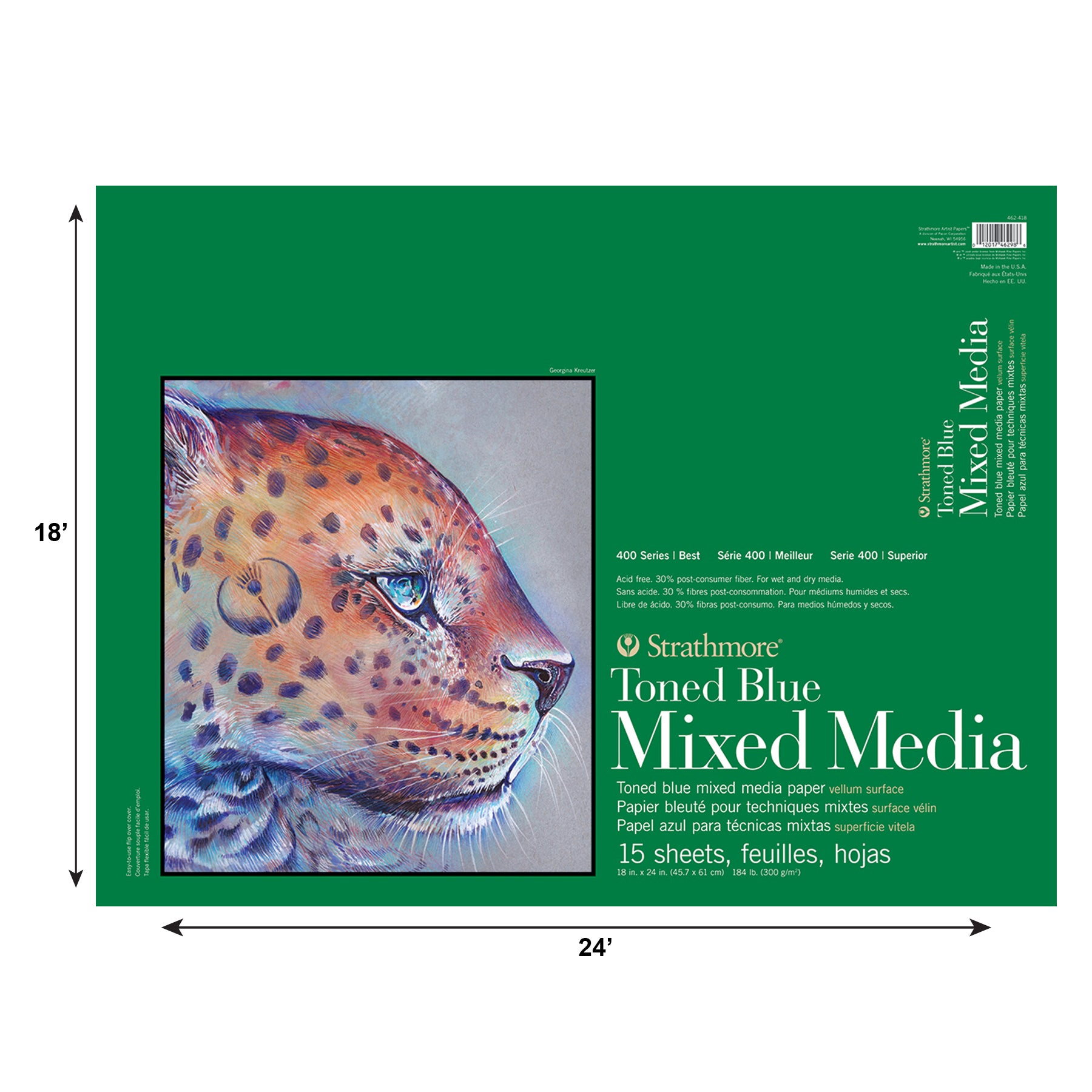 400 Series Mixed Media Pad, Toned Blue, Glue Binding, 15 Sheet, 18x24 inch, 1 Count
