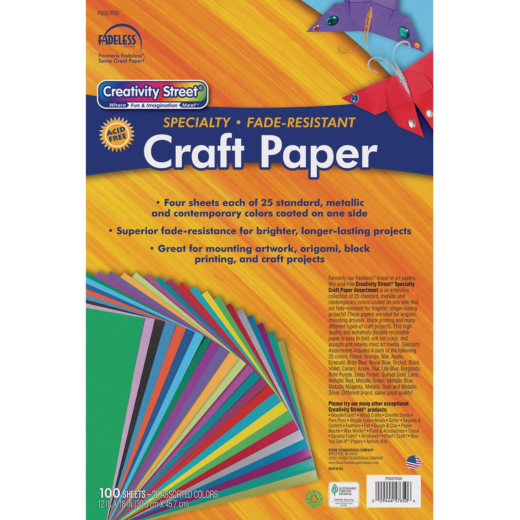 Specialty Craft Paper Assortment, 25 Assorted Colors, 12" x 18", 100 Sheets