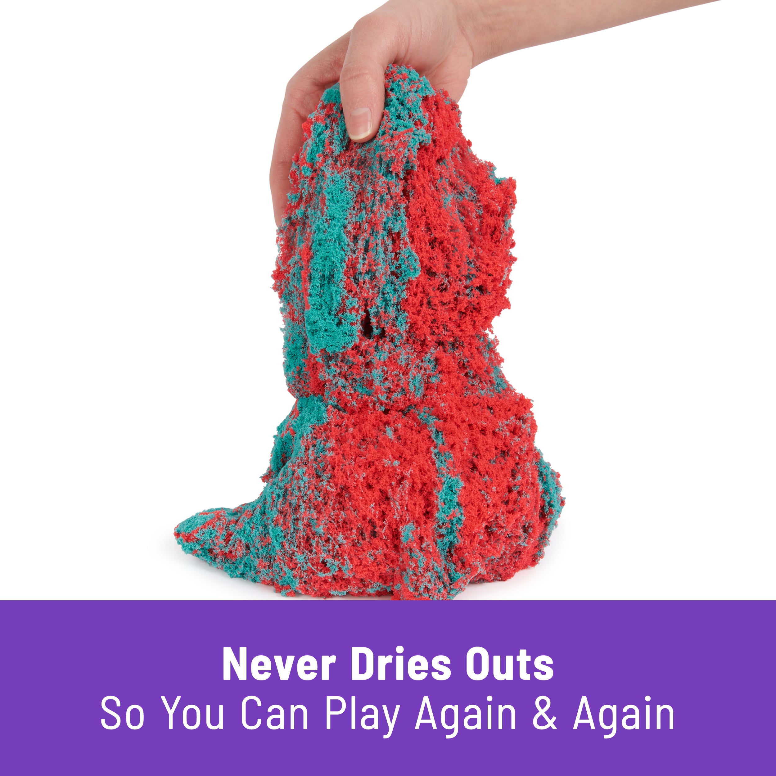 Kinetic Sand Mold n’ Flow with 1.5lbs Red & Teal Play Sand, 3 Tools, Sensory Toys for Kids Ages 3 and up