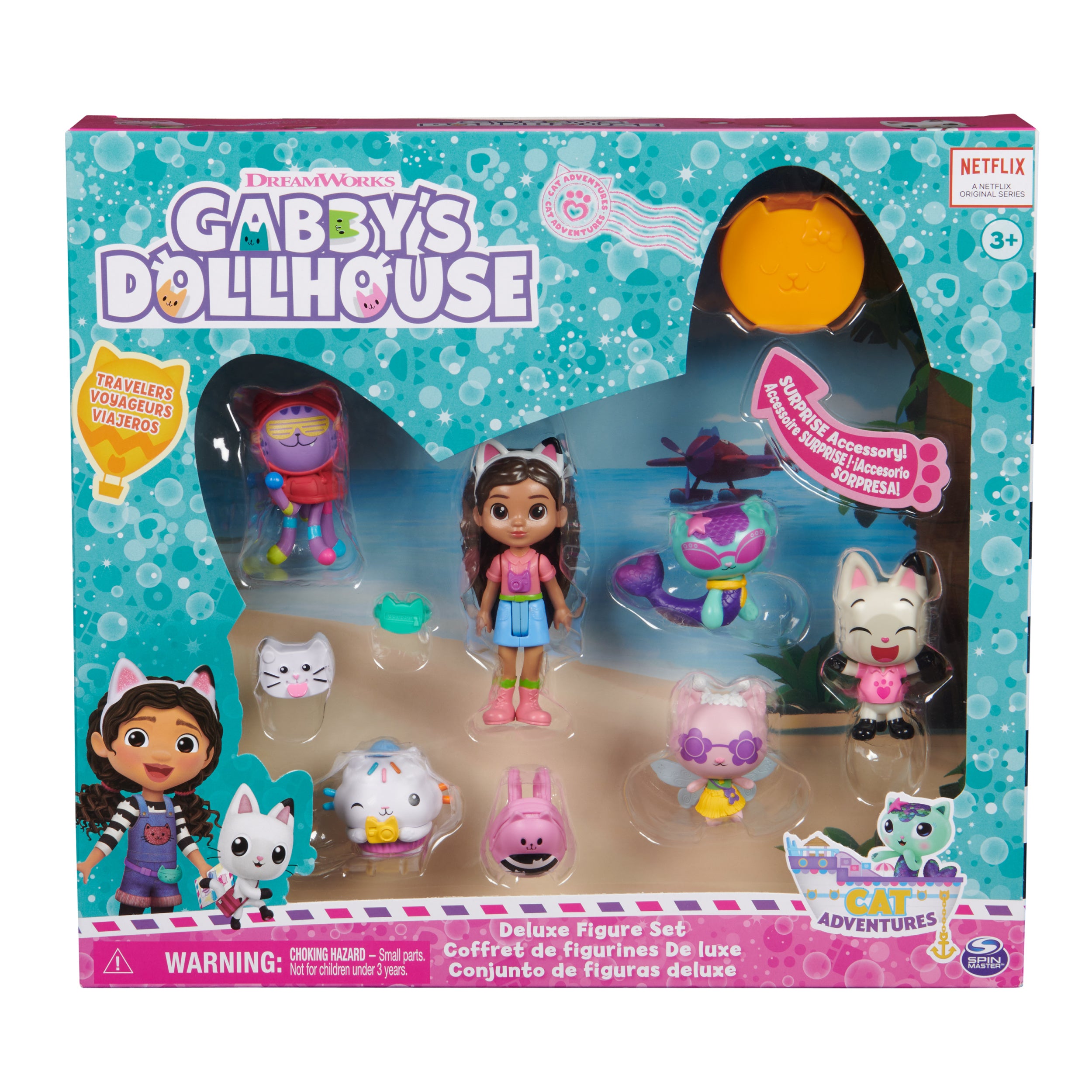 Gabby’s Dollhouse, Travel Themed Figure Set with a Gabby Doll, 5 Cat Toy Figures, Surprise Toys & Dollhouse Accessories, Kids Toys for Girls & Boys 3+