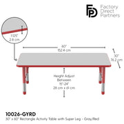 30" x 60" Rectangle T-Molding Activity Table with Adjustable Chunky Legs - Gray/Red