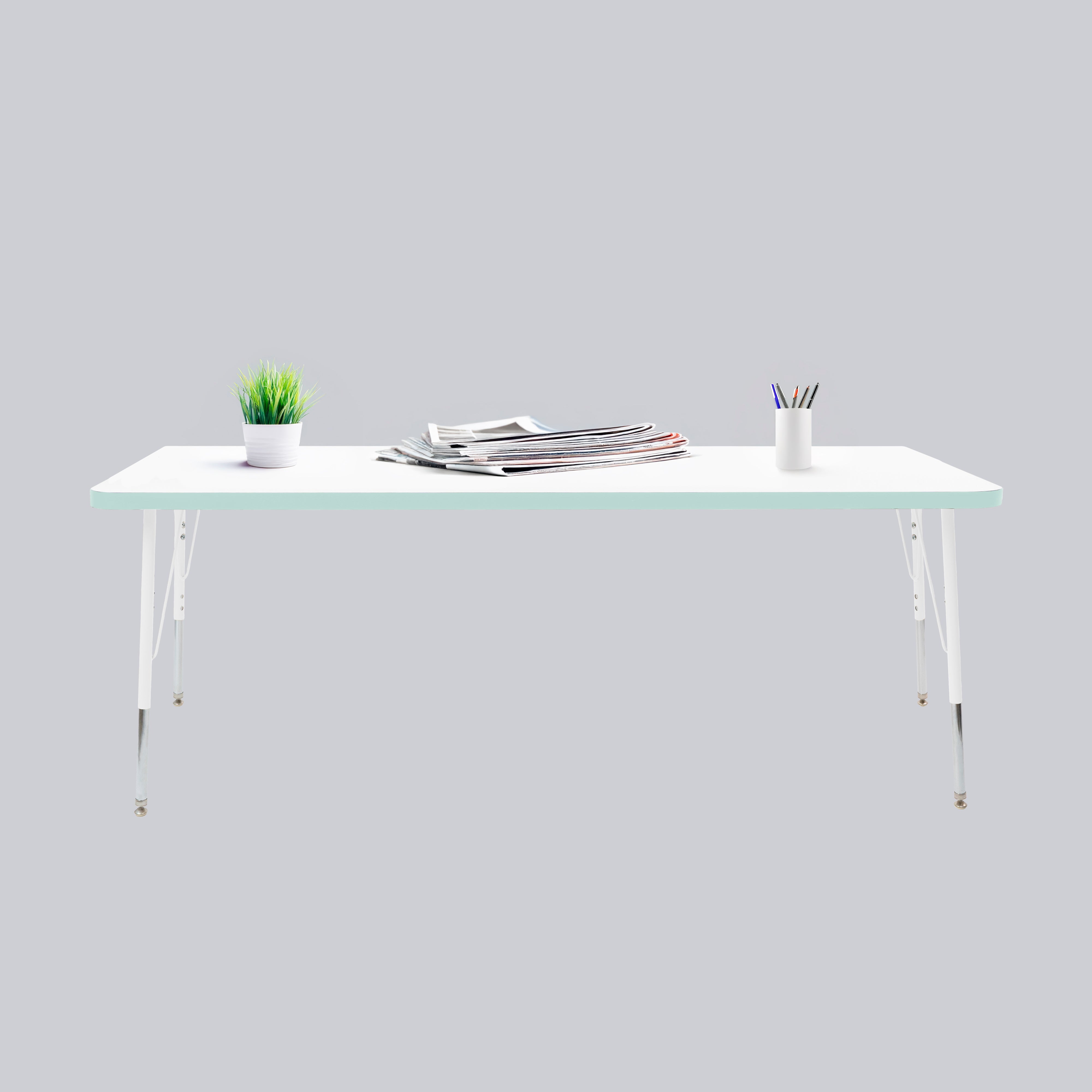 30" x 72" Rectangle Thermofused Activity Table with Adjustable Standard Swivel Glide Legs - White/Seafoam/White