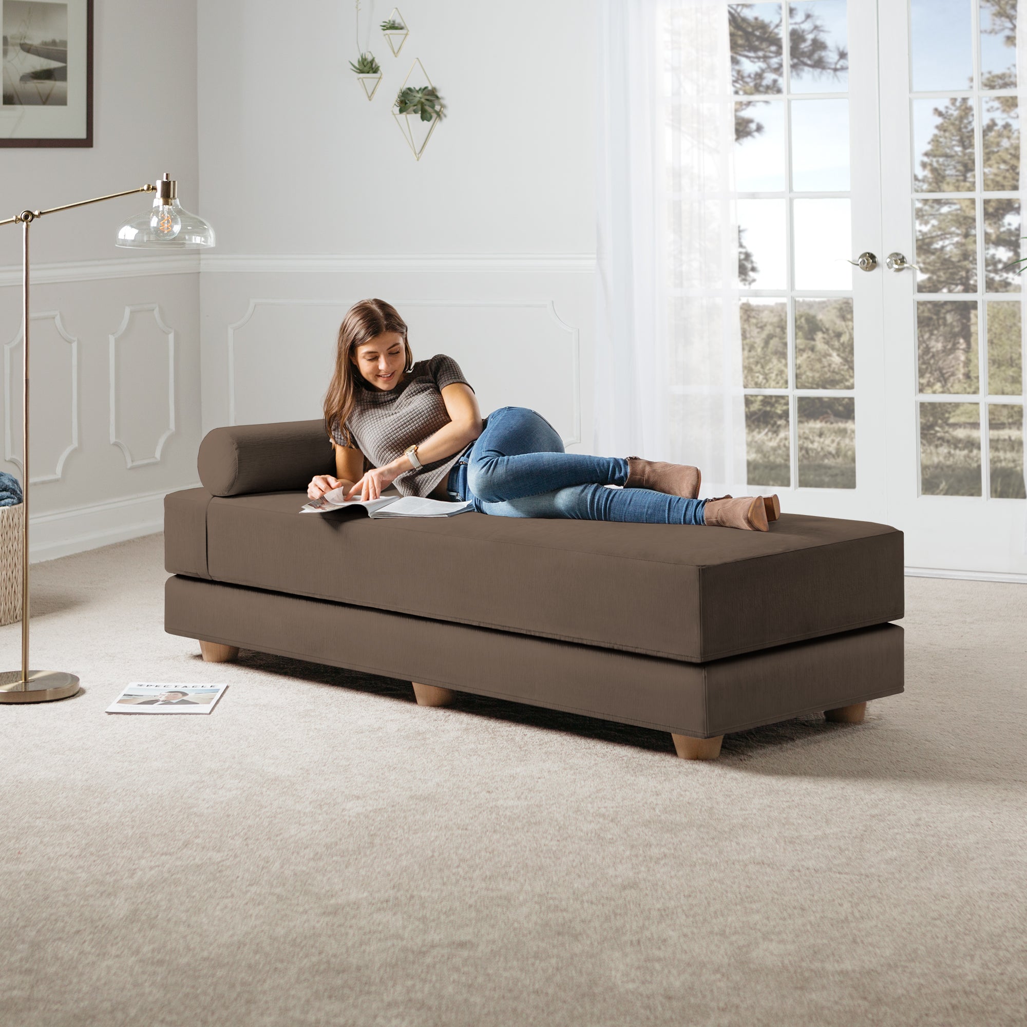 Jaxx Alon Daybed | Fold-Out Sleeper | Queen-Size Mattress - Toffee