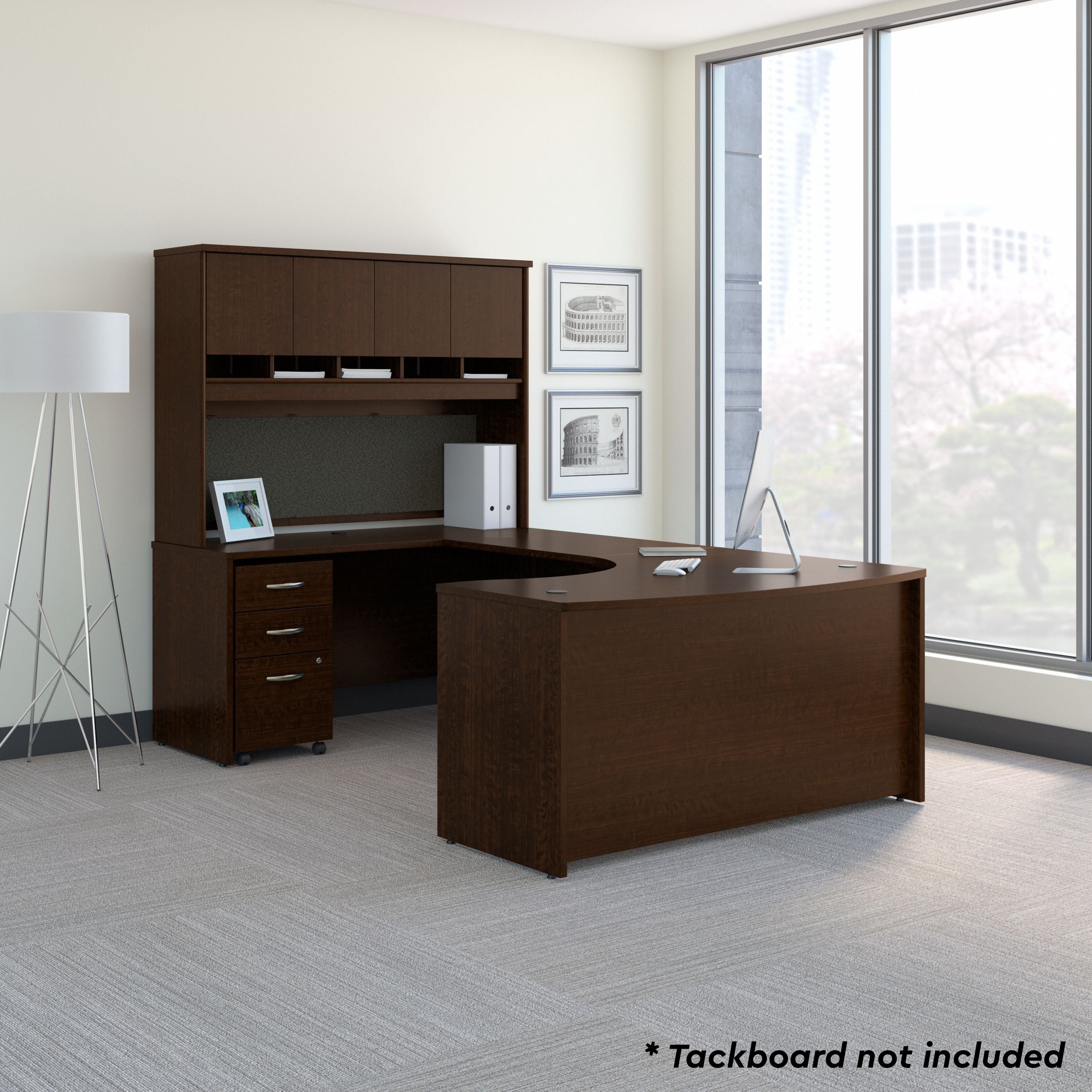 Bush Business Furniture Series C 60W Left Handed Bow Front U Shaped Desk with Hutch and Storage in Mocha Cherry - 59.45" Width x 101.65" Depth x 72.85" Height