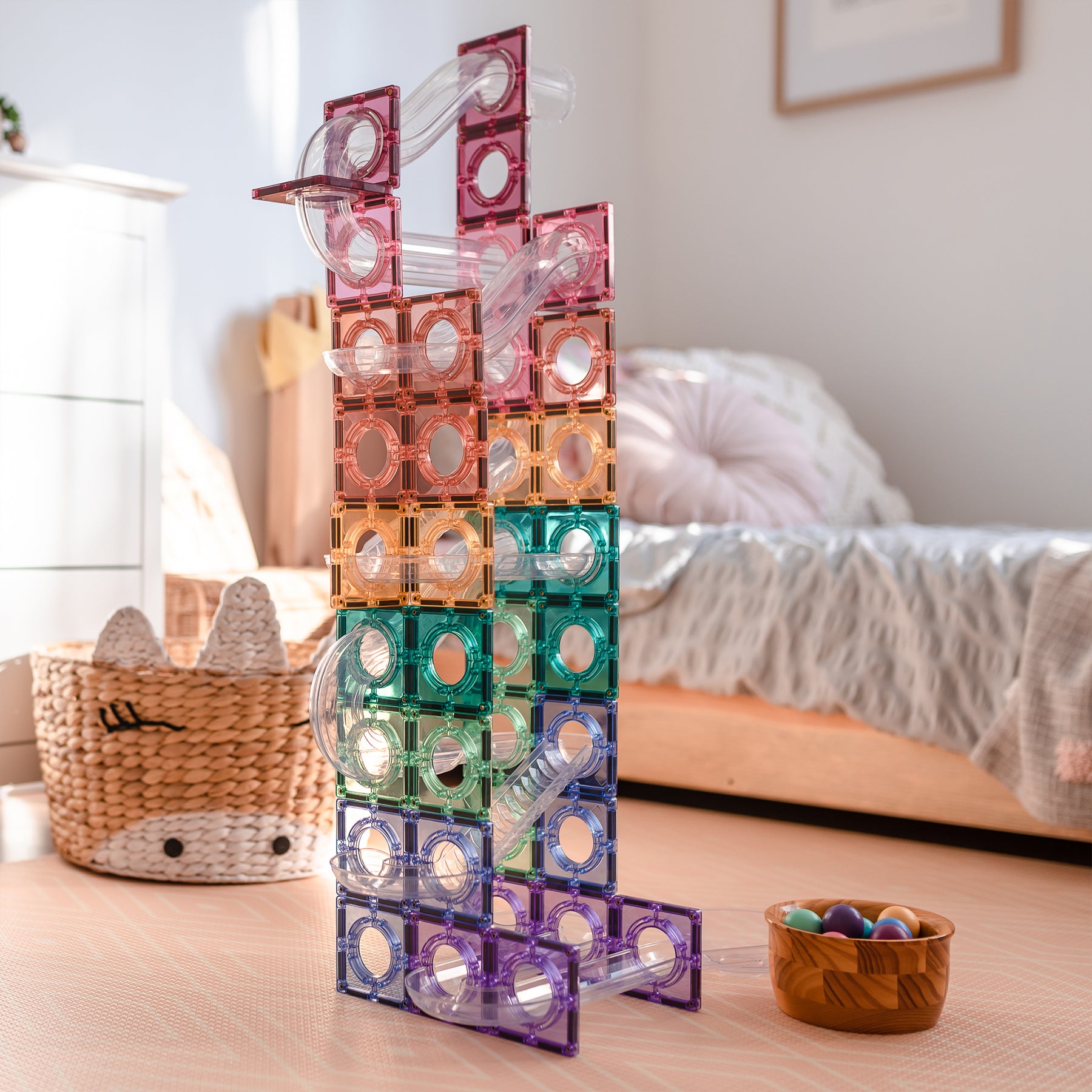 Magnetic Tiles Pastel Ball Run Pack, 106 Pieces