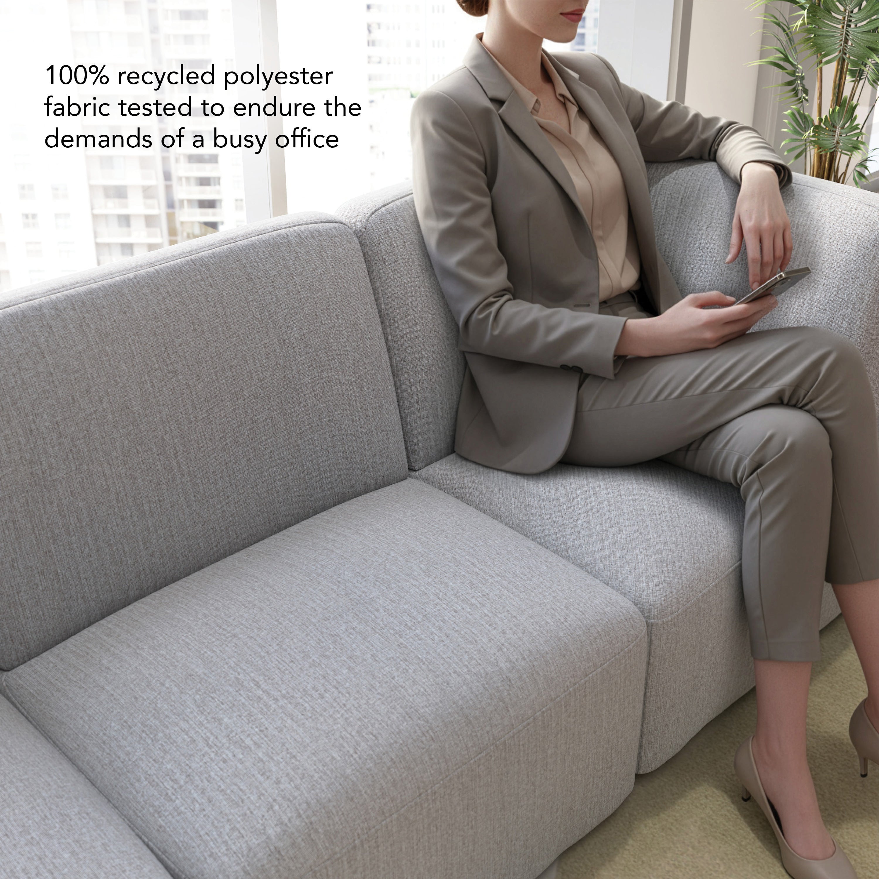 Bush Business Furniture Assemble Modular 4 Seater Sectional Lounge Sofa in Fog Fabric - 119.68" Width x 30.51" Depth x 29.92" Height
